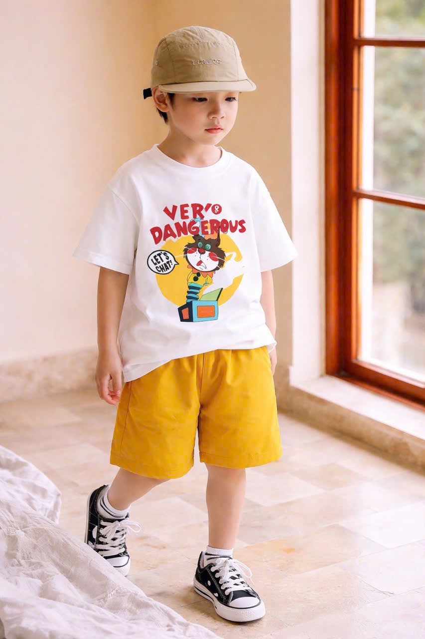 T243 - BỘ ĐÙI BÉ TRAI SIZE ĐẠI ÁO TRẮNG DANGEROUS