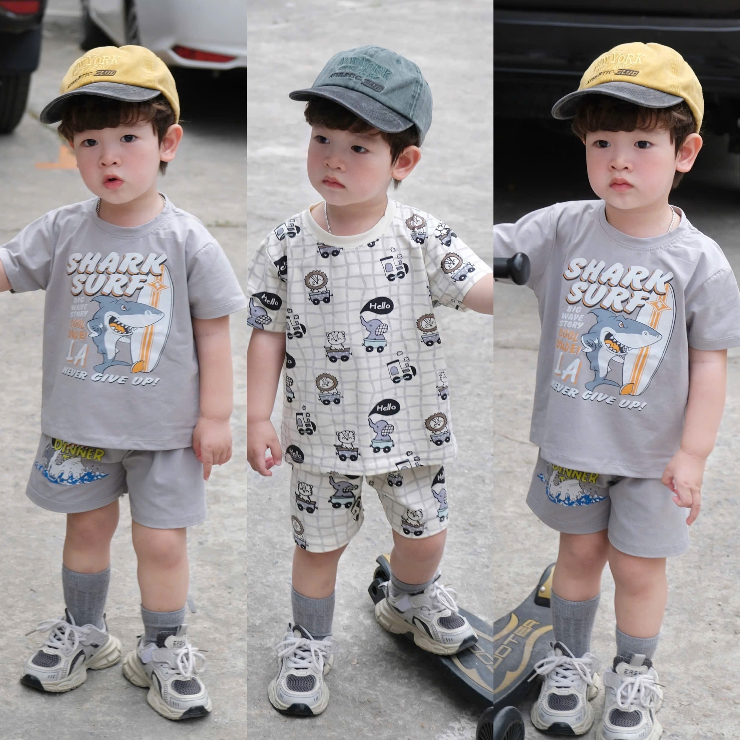 T236 - SET 2 BỘ ĐÙI BÉ TRAI OTO SHARK SURF xám