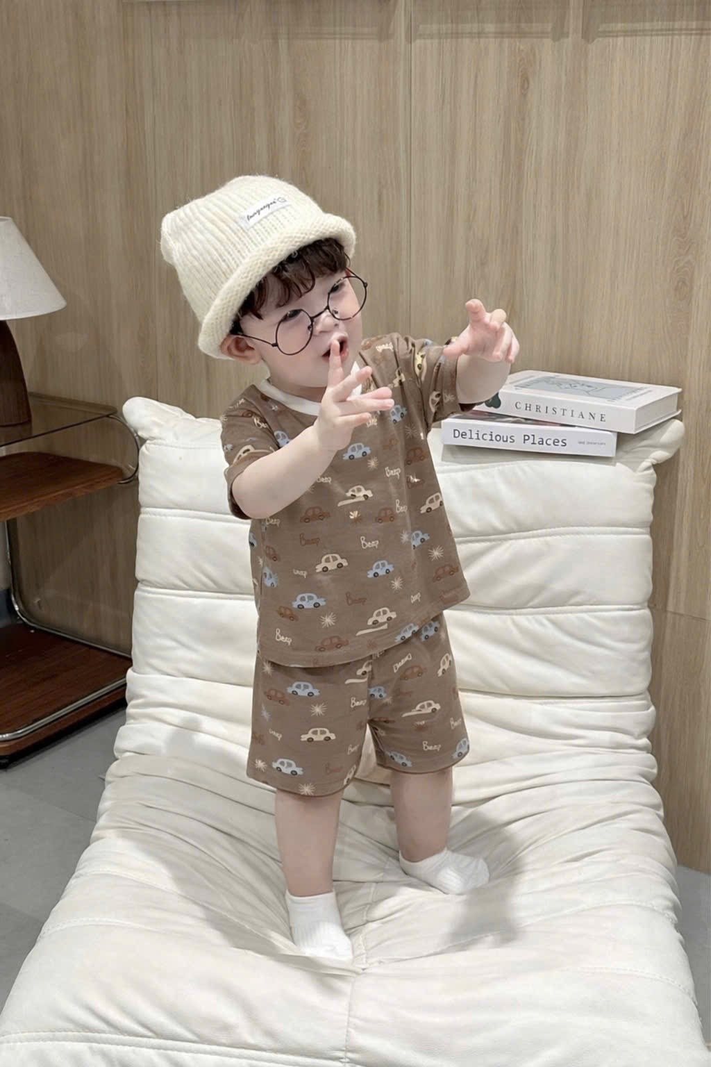 T239 - SET 2 BỘ ĐÙI BÉ TRAI XƯỢC OTO nâu kẻ