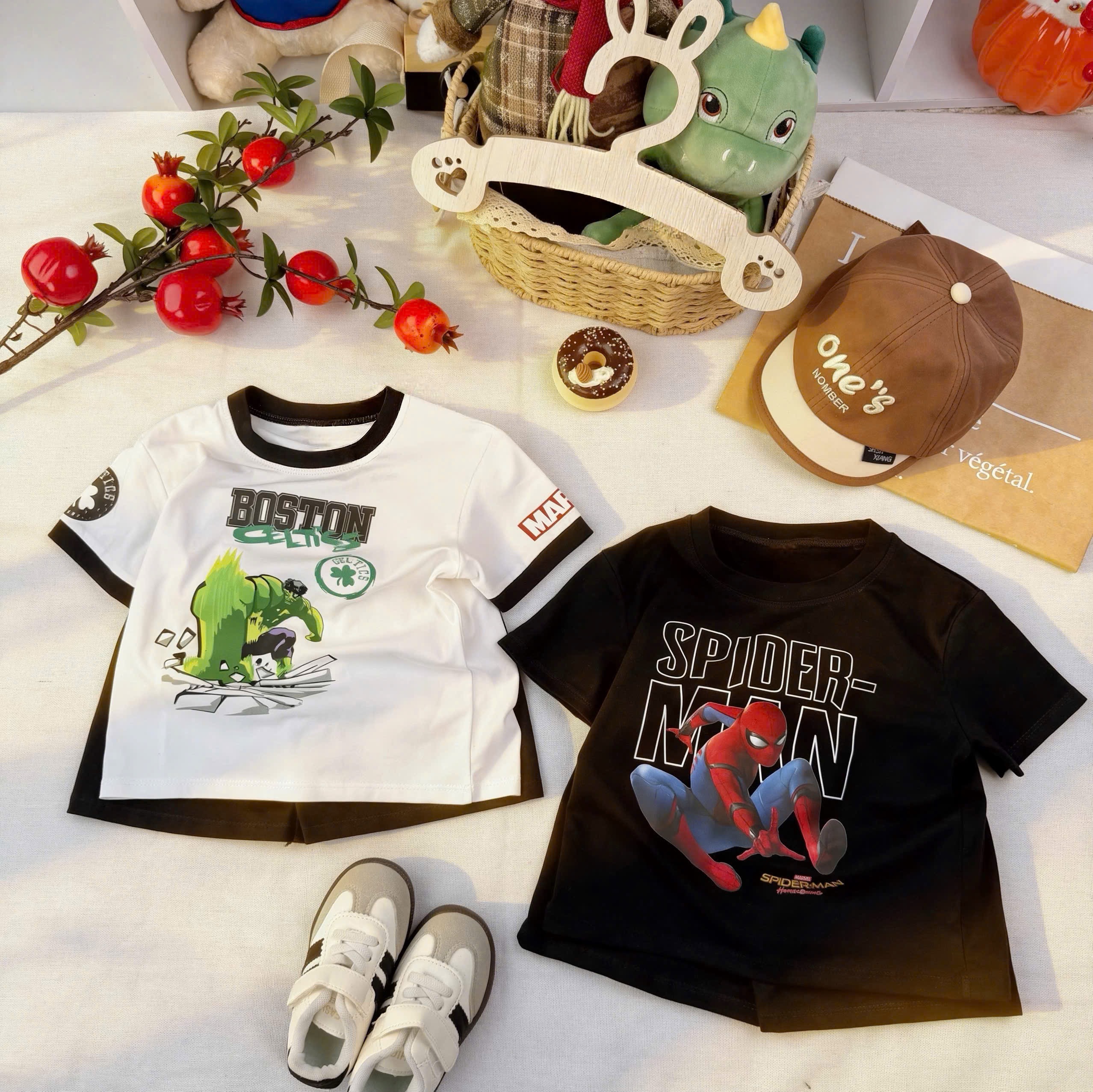 T241 - SET 2 BỘ ĐÙI BÉ TRAI SPIDERMAN BOSTON đen trắng