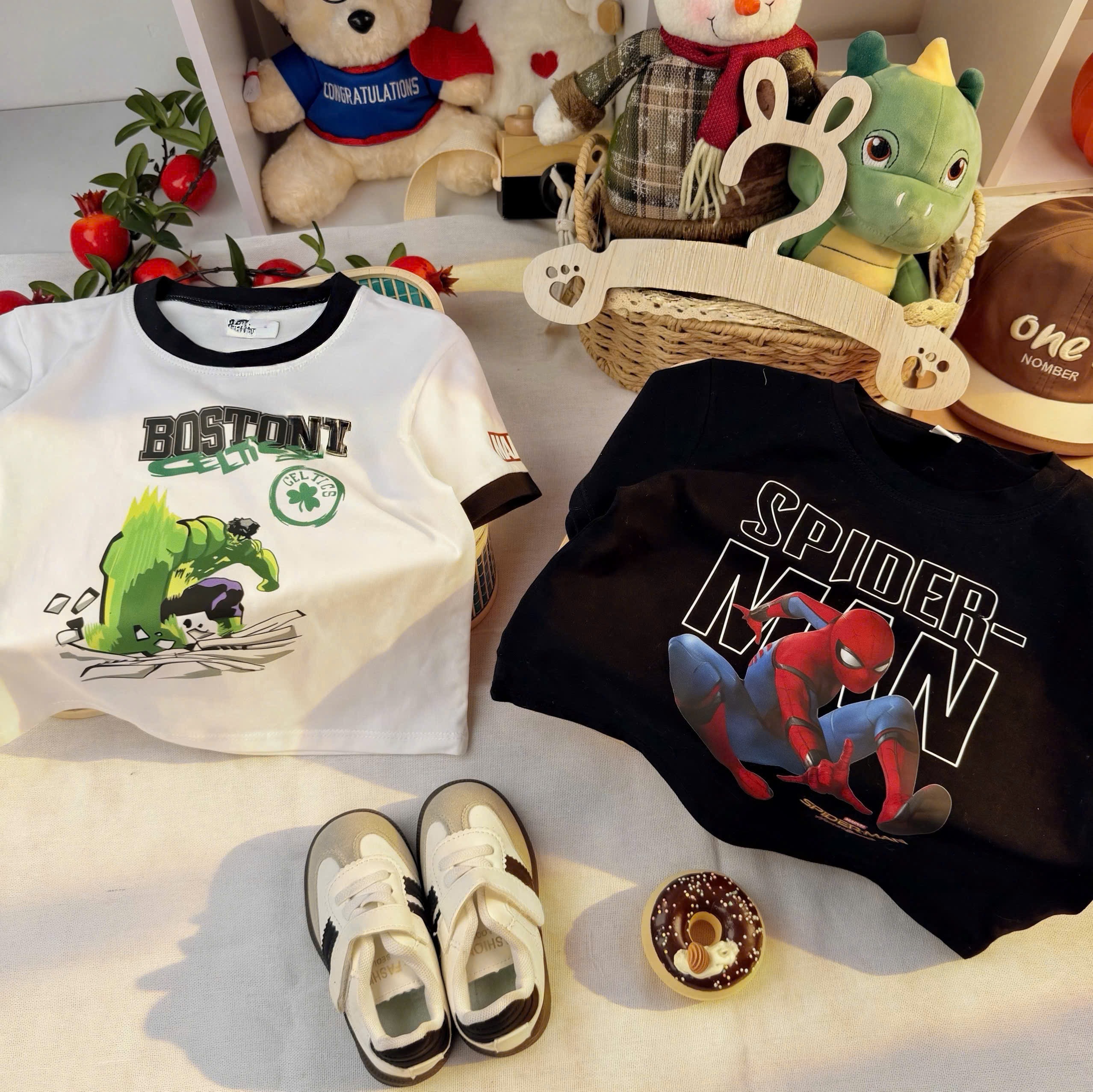 T241 - SET 2 BỘ ĐÙI BÉ TRAI SPIDERMAN BOSTON đen trắng