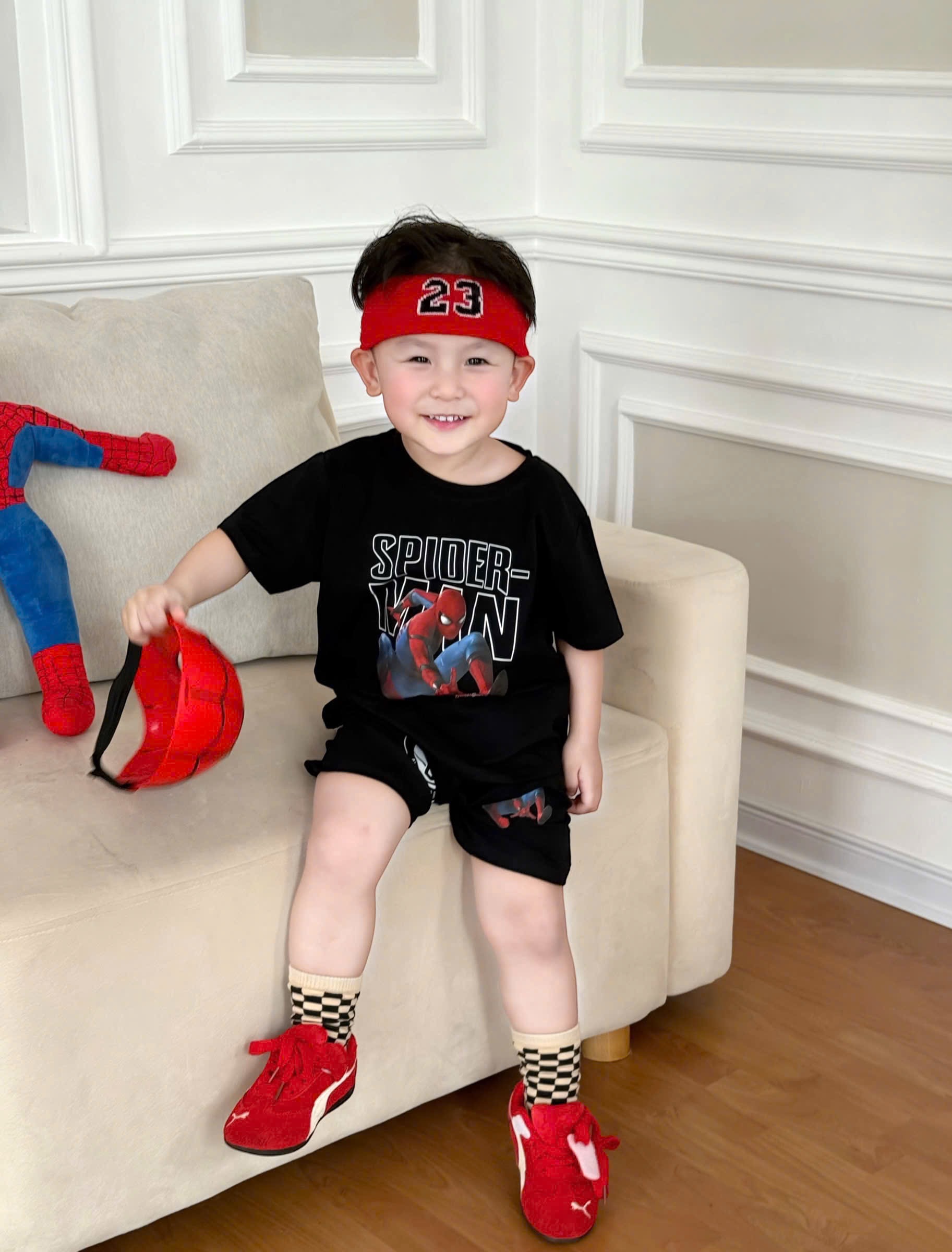 T241 - SET 2 BỘ ĐÙI BÉ TRAI SPIDERMAN BOSTON đen trắng