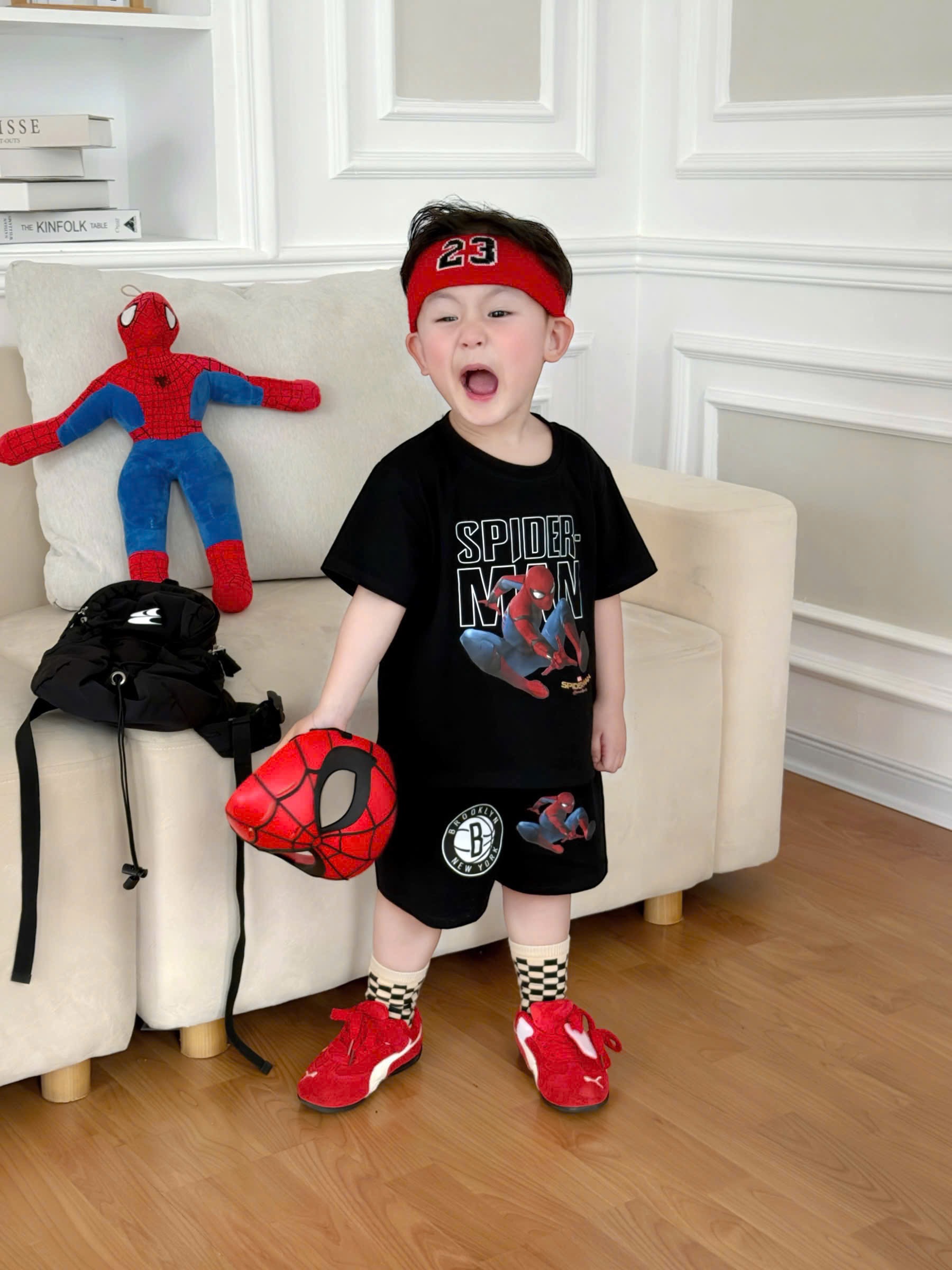 T241 - SET 2 BỘ ĐÙI BÉ TRAI SPIDERMAN BOSTON đen trắng