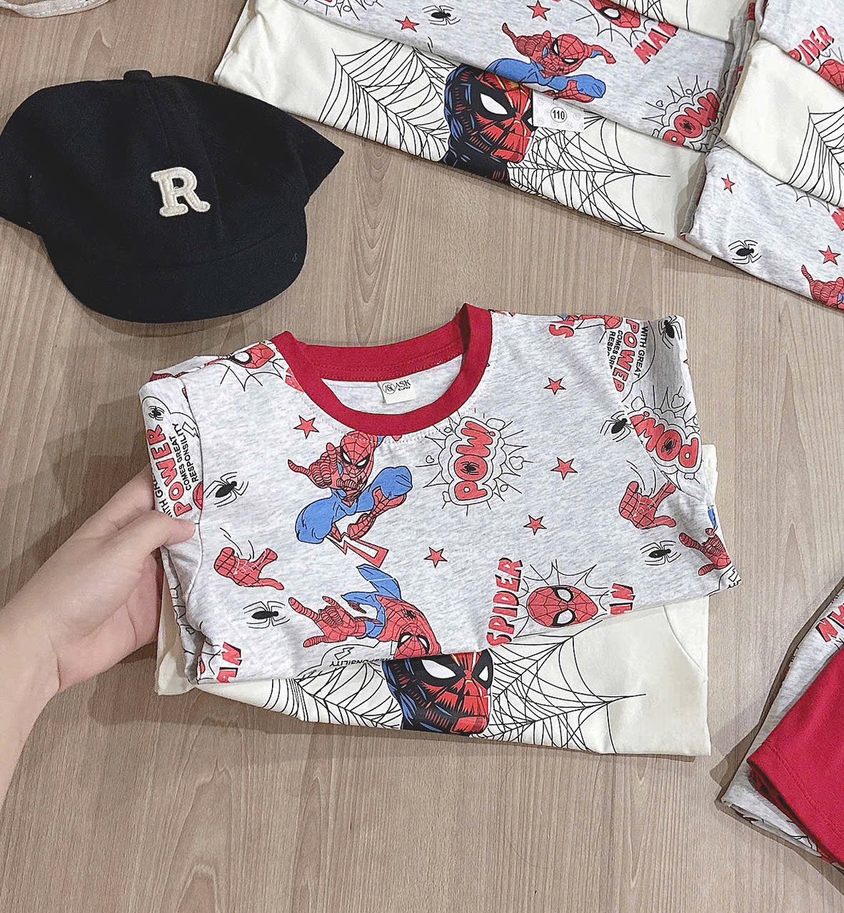 T248 - SET 2 BỘ ĐÙI BÉ TRAI SPIDERMAN POW xám be