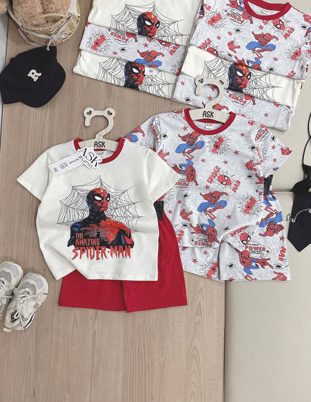 T248 - SET 2 BỘ ĐÙI BÉ TRAI SPIDERMAN POW xám be