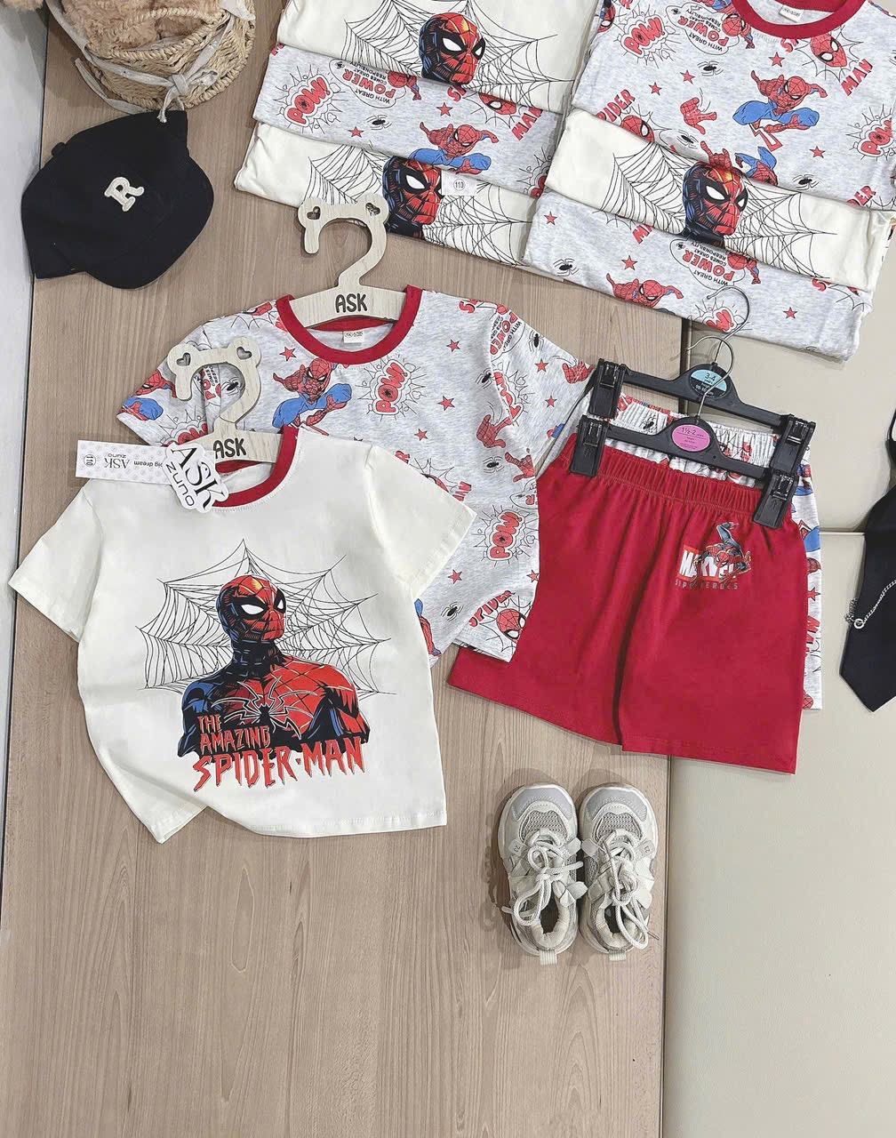 T248 - SET 2 BỘ ĐÙI BÉ TRAI SPIDERMAN POW xám be