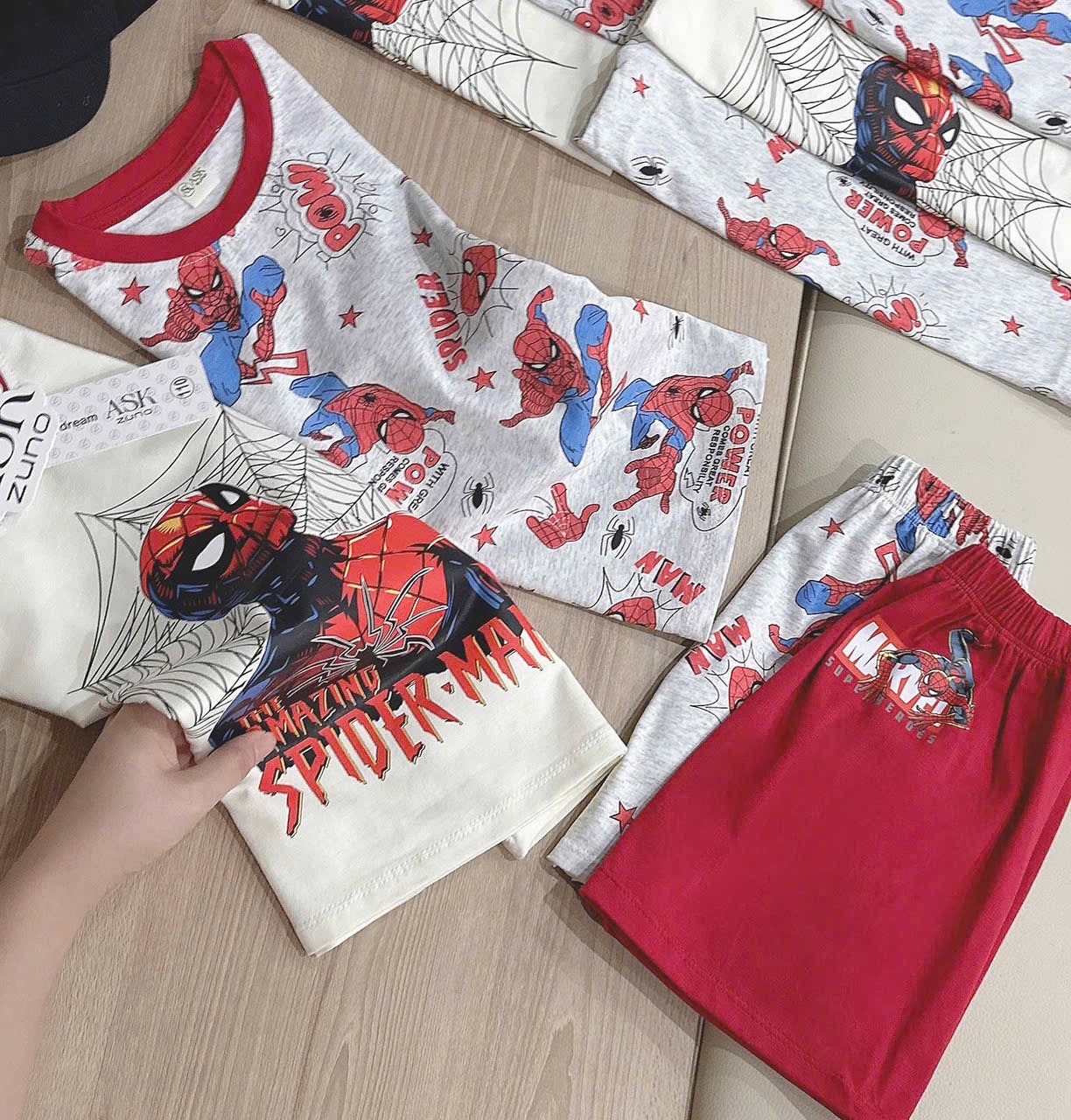 T248 - SET 2 BỘ ĐÙI BÉ TRAI SPIDERMAN POW xám be