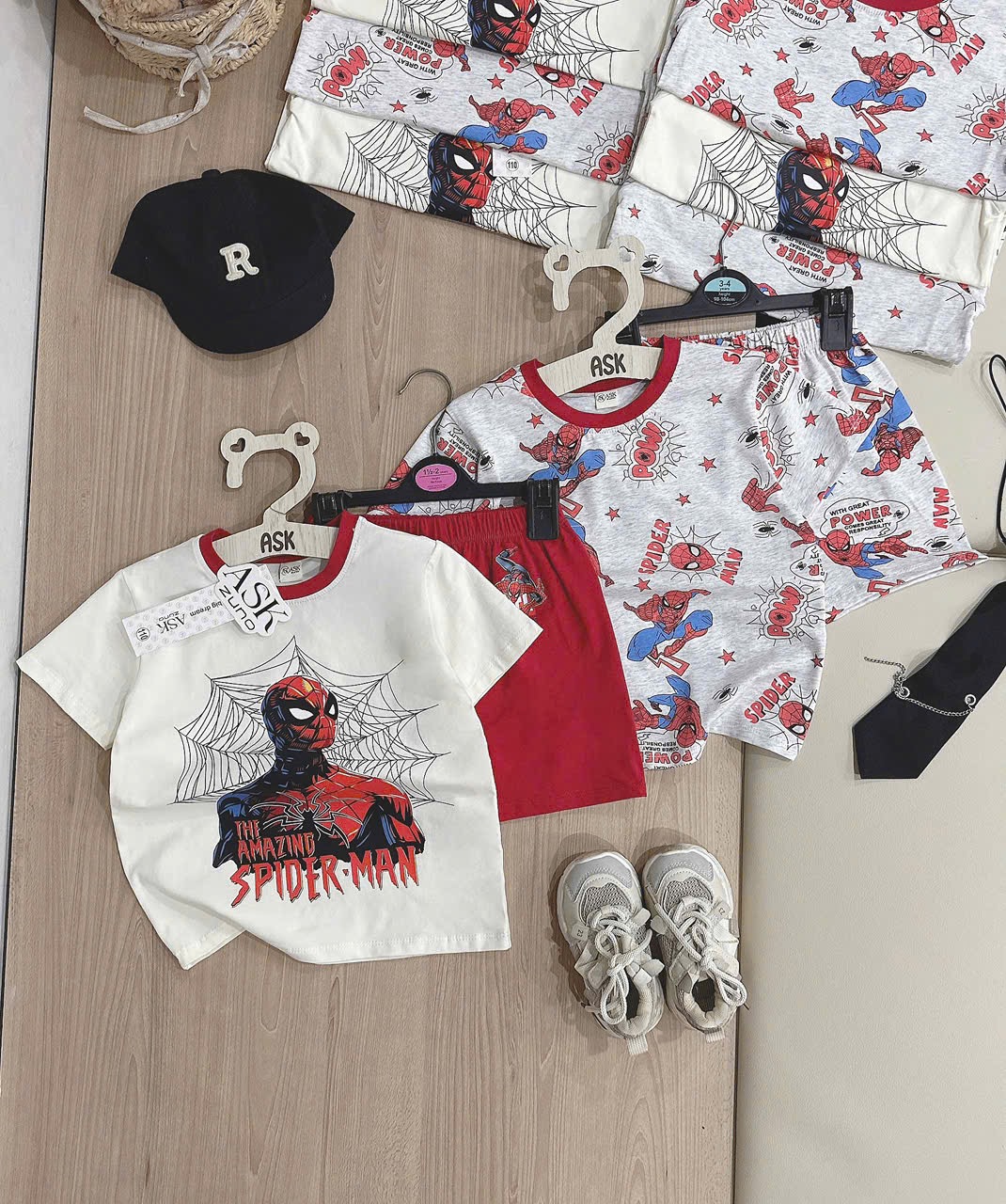 T248 - SET 2 BỘ ĐÙI BÉ TRAI SPIDERMAN POW xám be