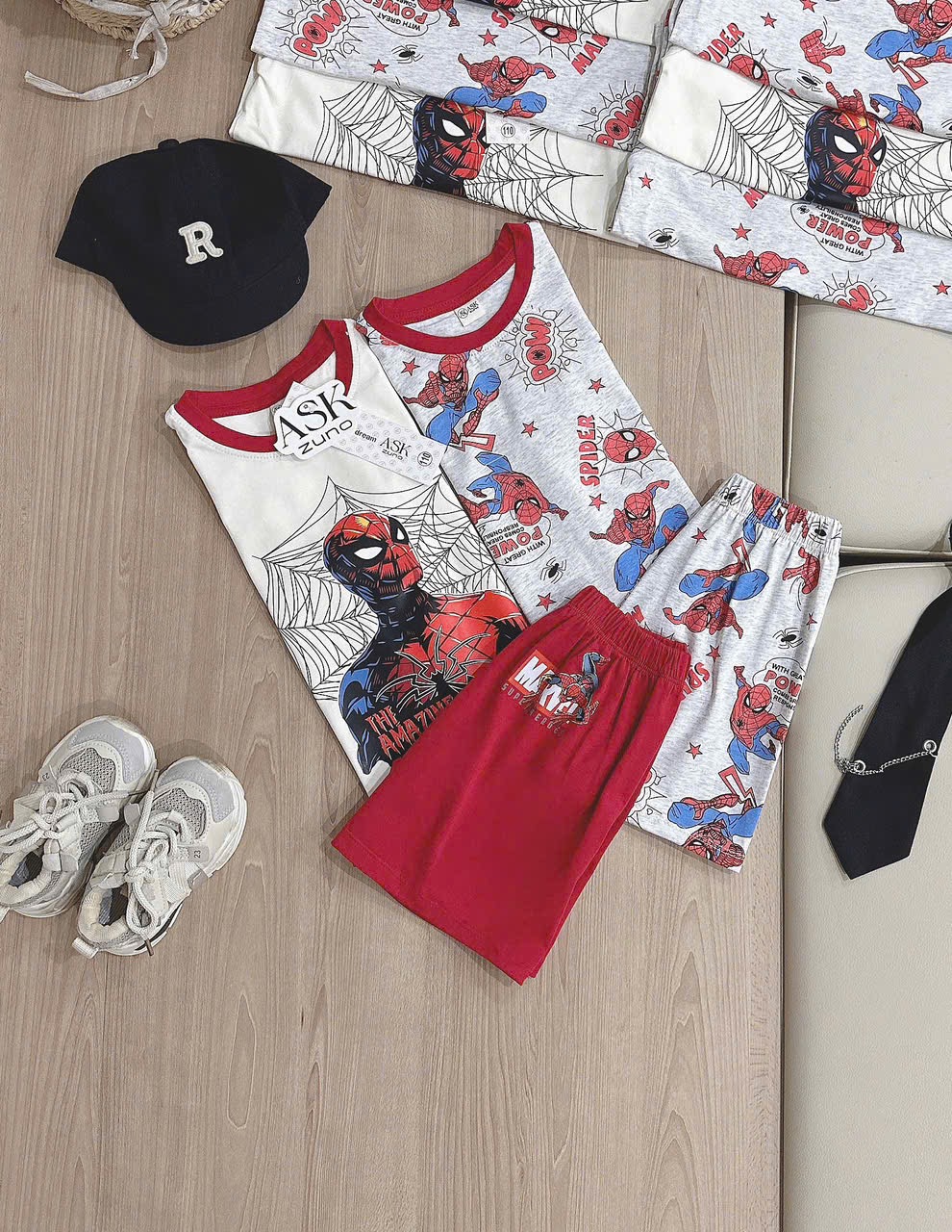 T248 - SET 2 BỘ ĐÙI BÉ TRAI SPIDERMAN POW xám be