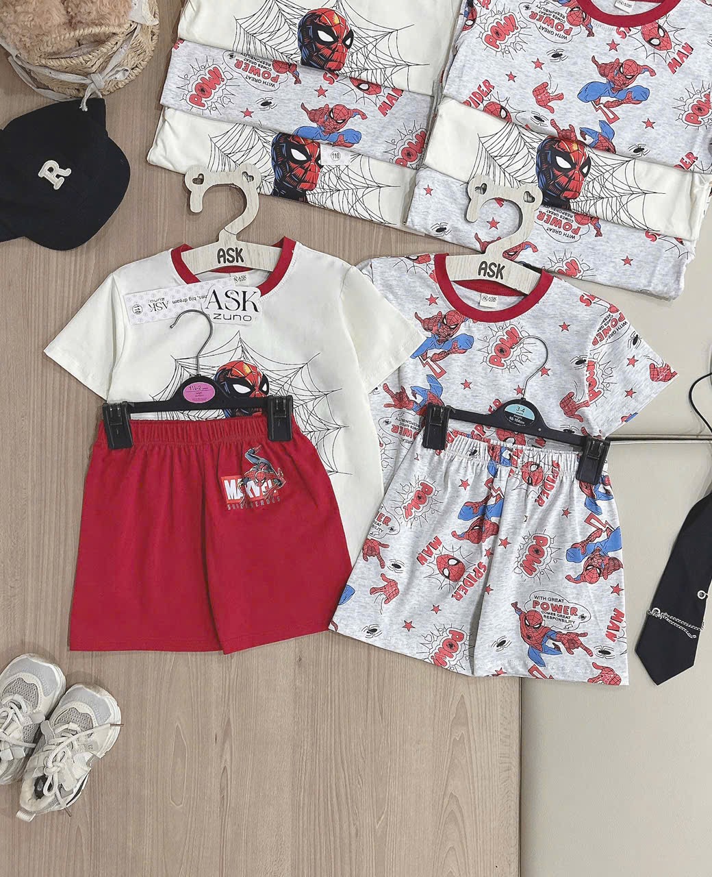 T248 - SET 2 BỘ ĐÙI BÉ TRAI SPIDERMAN POW xám be