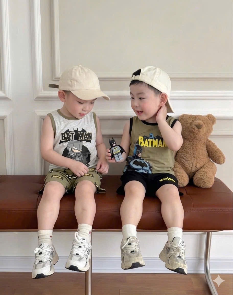 T249 - SET 2 BỘ ĐÙI BÉ TRAI BA LỖ BATMAN rêu xám