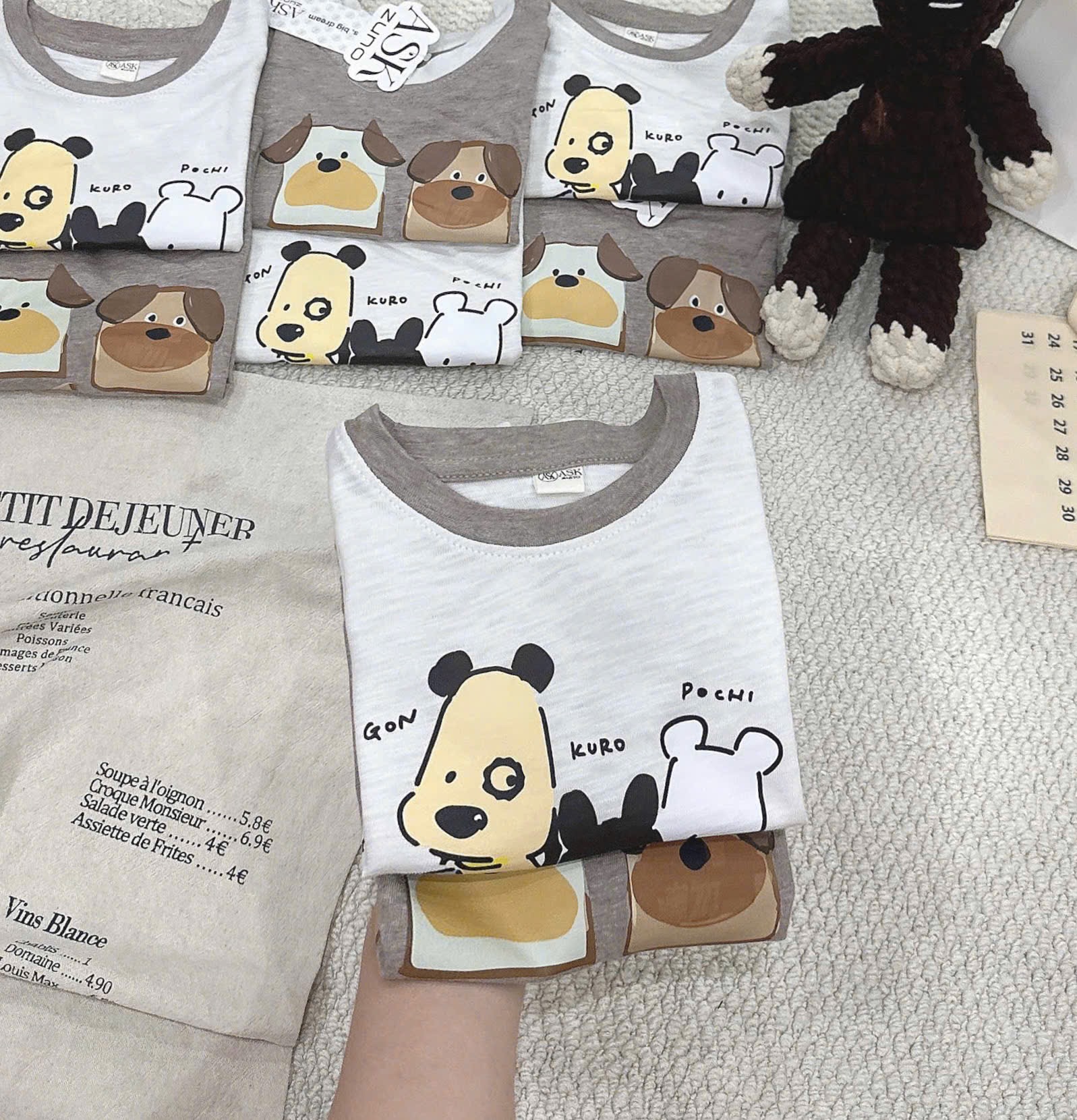 T254 - SET 2 BỘ ĐÙI BÉ TRAI XƯỢC BA LỖ CUTE DOG nâu xám