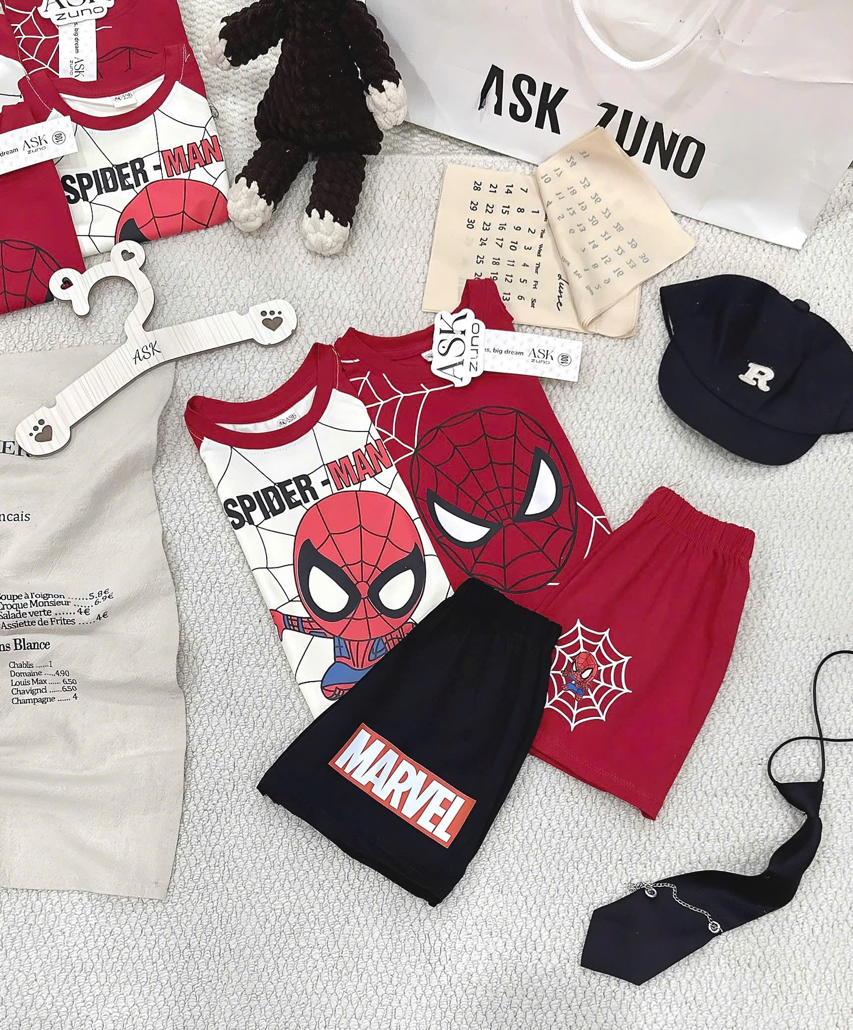 T261 - SET 2 BỘ ĐÙI BÉ TRAI BA LỖ SPIDERMAN đỏ be