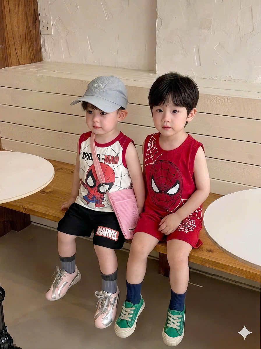 T261 - SET 2 BỘ ĐÙI BÉ TRAI BA LỖ SPIDERMAN đỏ be