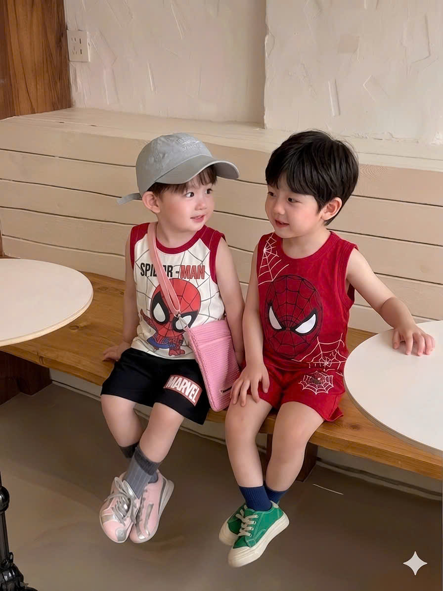 T261 - SET 2 BỘ ĐÙI BÉ TRAI BA LỖ SPIDERMAN đỏ be