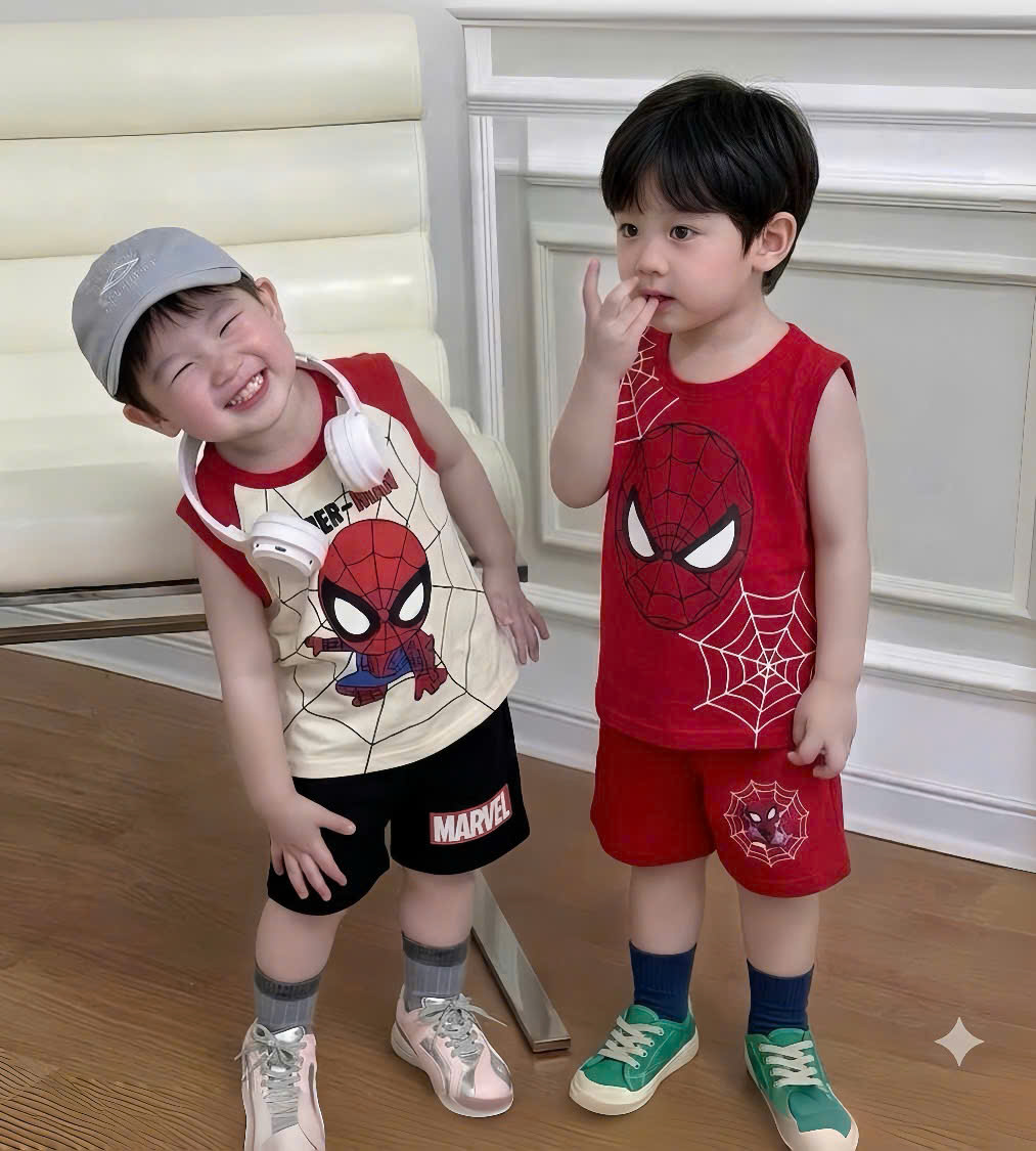 T261 - SET 2 BỘ ĐÙI BÉ TRAI BA LỖ SPIDERMAN đỏ be