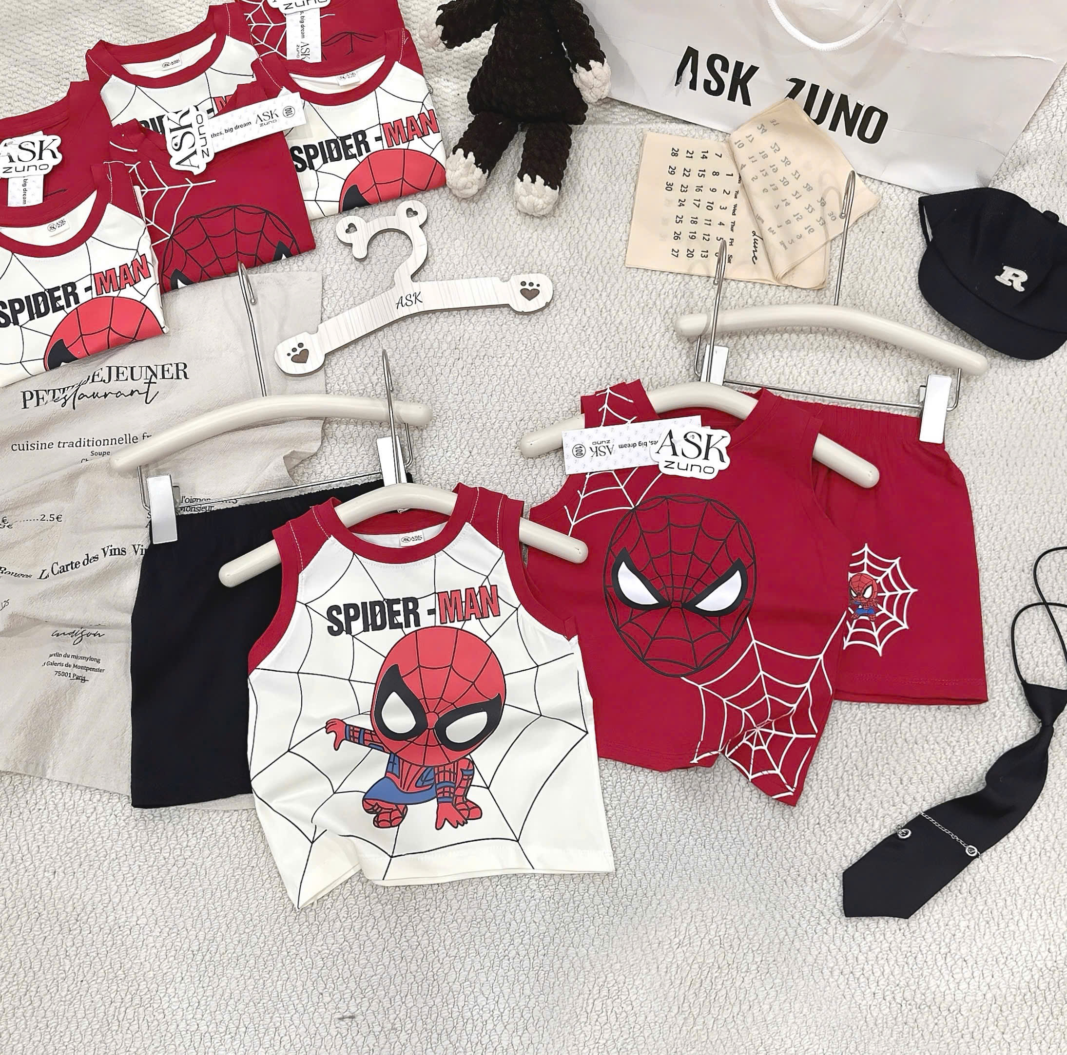 T261 - SET 2 BỘ ĐÙI BÉ TRAI BA LỖ SPIDERMAN đỏ be