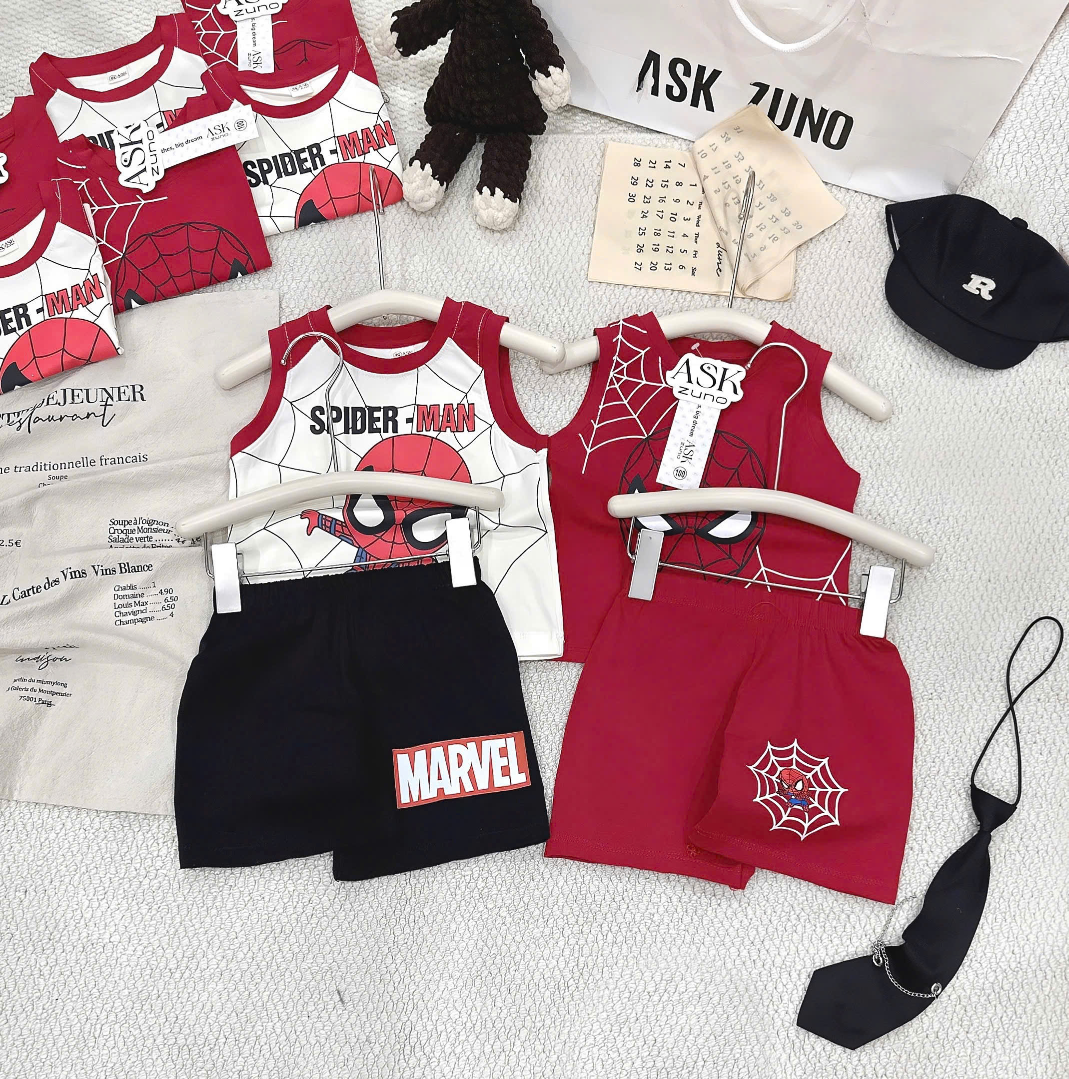 T261 - SET 2 BỘ ĐÙI BÉ TRAI BA LỖ SPIDERMAN đỏ be