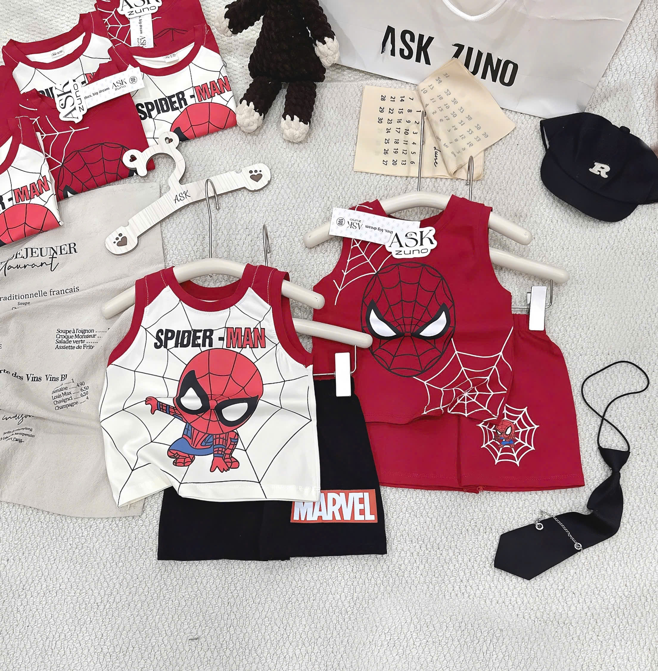 T261 - SET 2 BỘ ĐÙI BÉ TRAI BA LỖ SPIDERMAN đỏ be