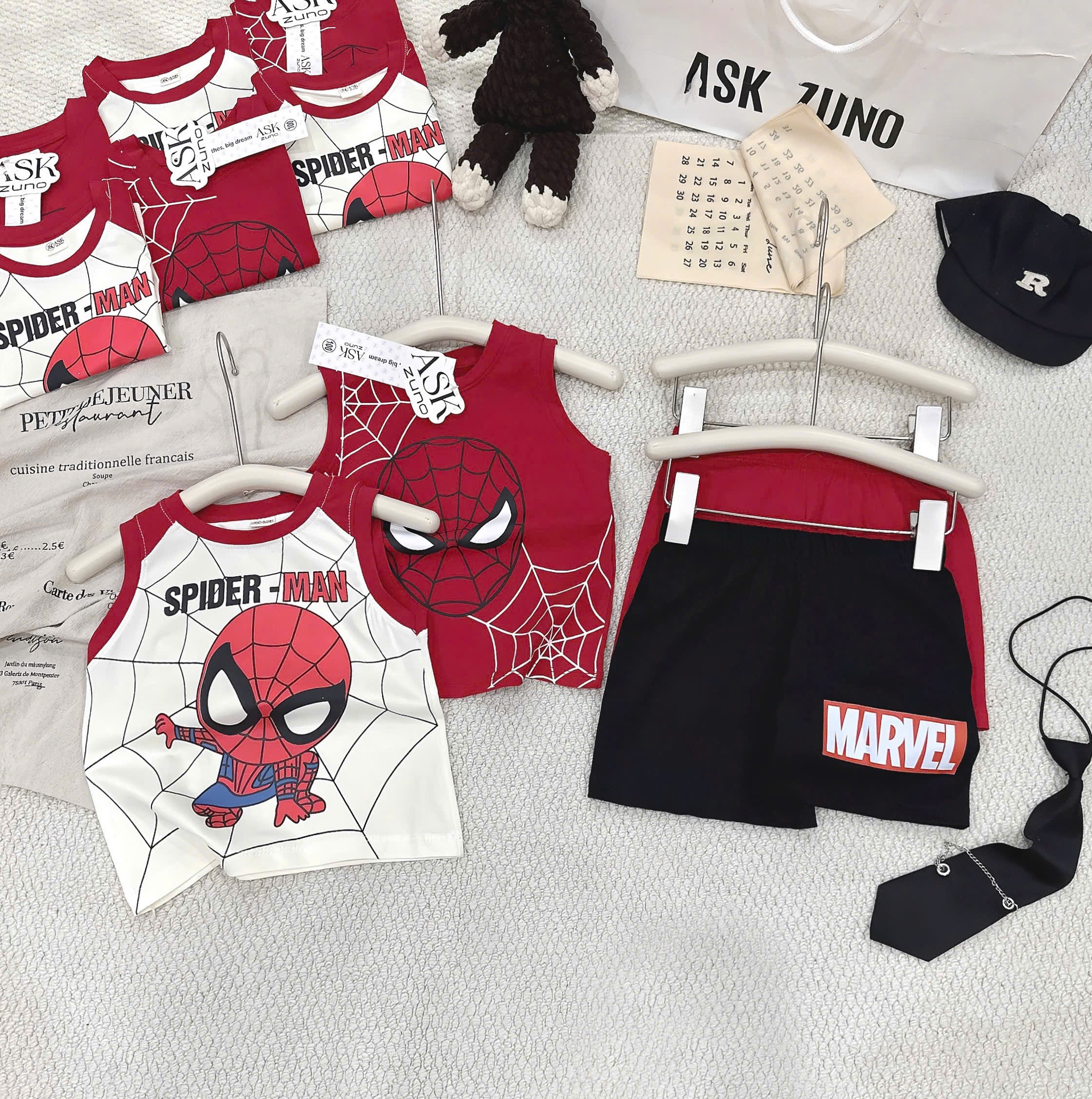 T261 - SET 2 BỘ ĐÙI BÉ TRAI BA LỖ SPIDERMAN đỏ be