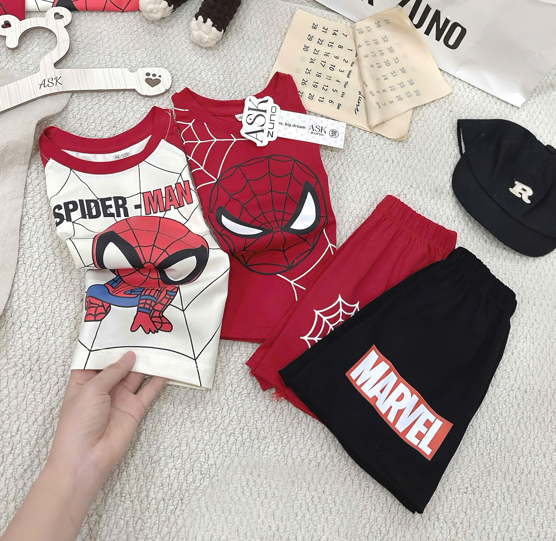 T261 - SET 2 BỘ ĐÙI BÉ TRAI BA LỖ SPIDERMAN đỏ be