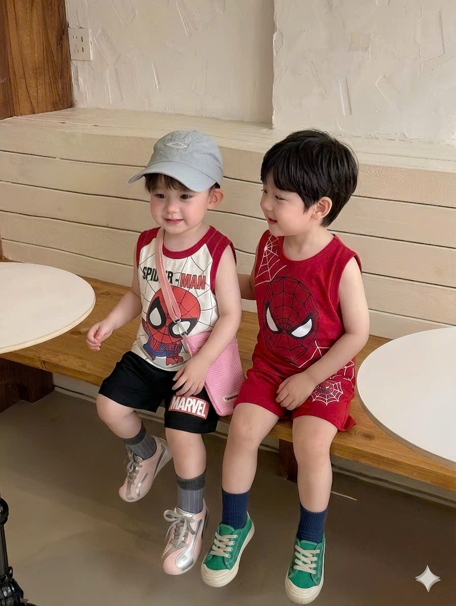 T261 - SET 2 BỘ ĐÙI BÉ TRAI BA LỖ SPIDERMAN đỏ be