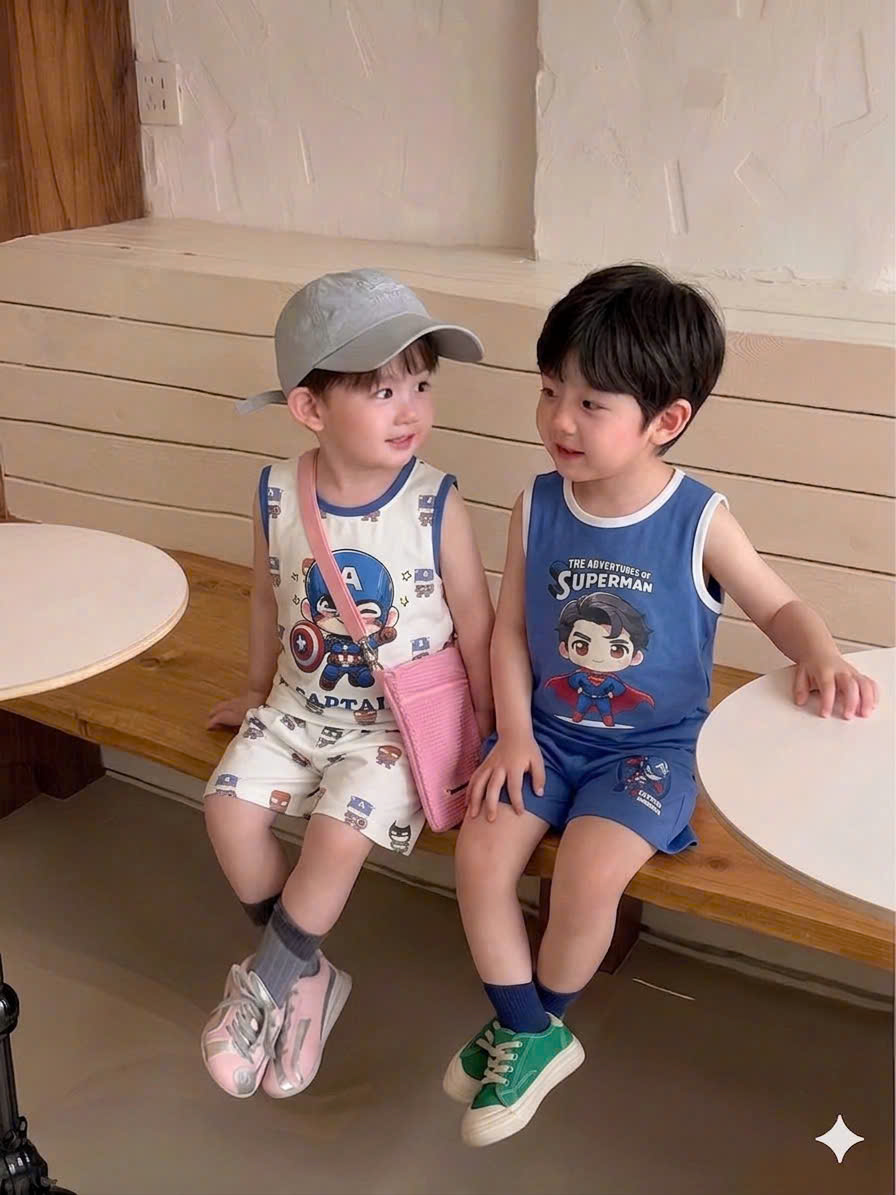 T262 - SET 2 BỘ ĐÙI BÉ TRAI BA LỖ CAPTAIN SPIDERMAN xanh be