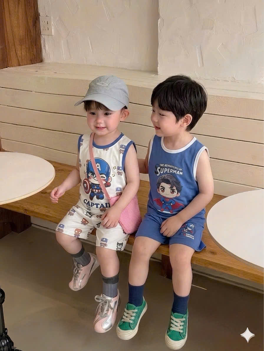 T262 - SET 2 BỘ ĐÙI BÉ TRAI BA LỖ CAPTAIN SPIDERMAN xanh be