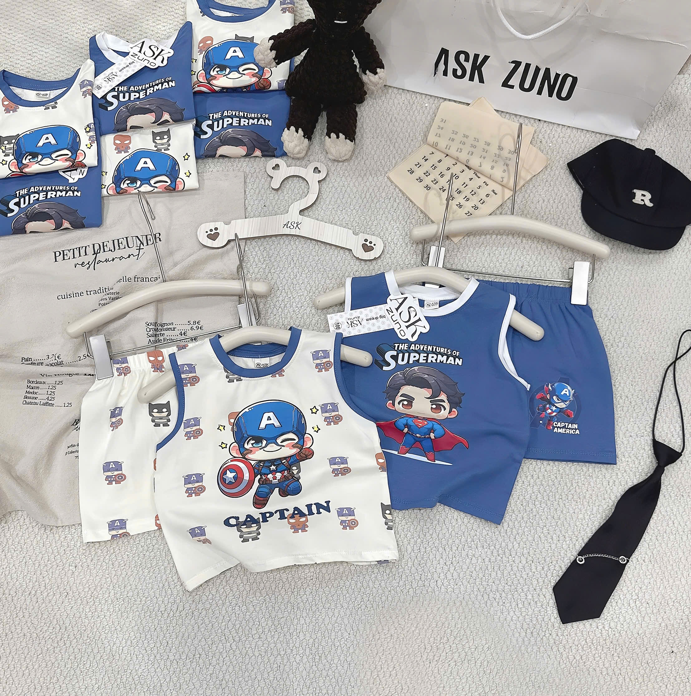 T262 - SET 2 BỘ ĐÙI BÉ TRAI BA LỖ CAPTAIN SPIDERMAN xanh be