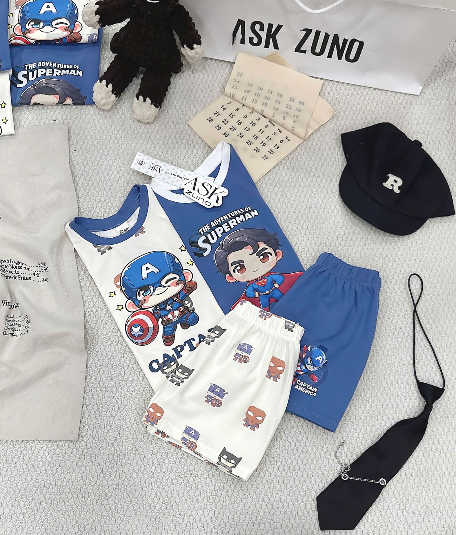 T262 - SET 2 BỘ ĐÙI BÉ TRAI BA LỖ CAPTAIN SPIDERMAN xanh be