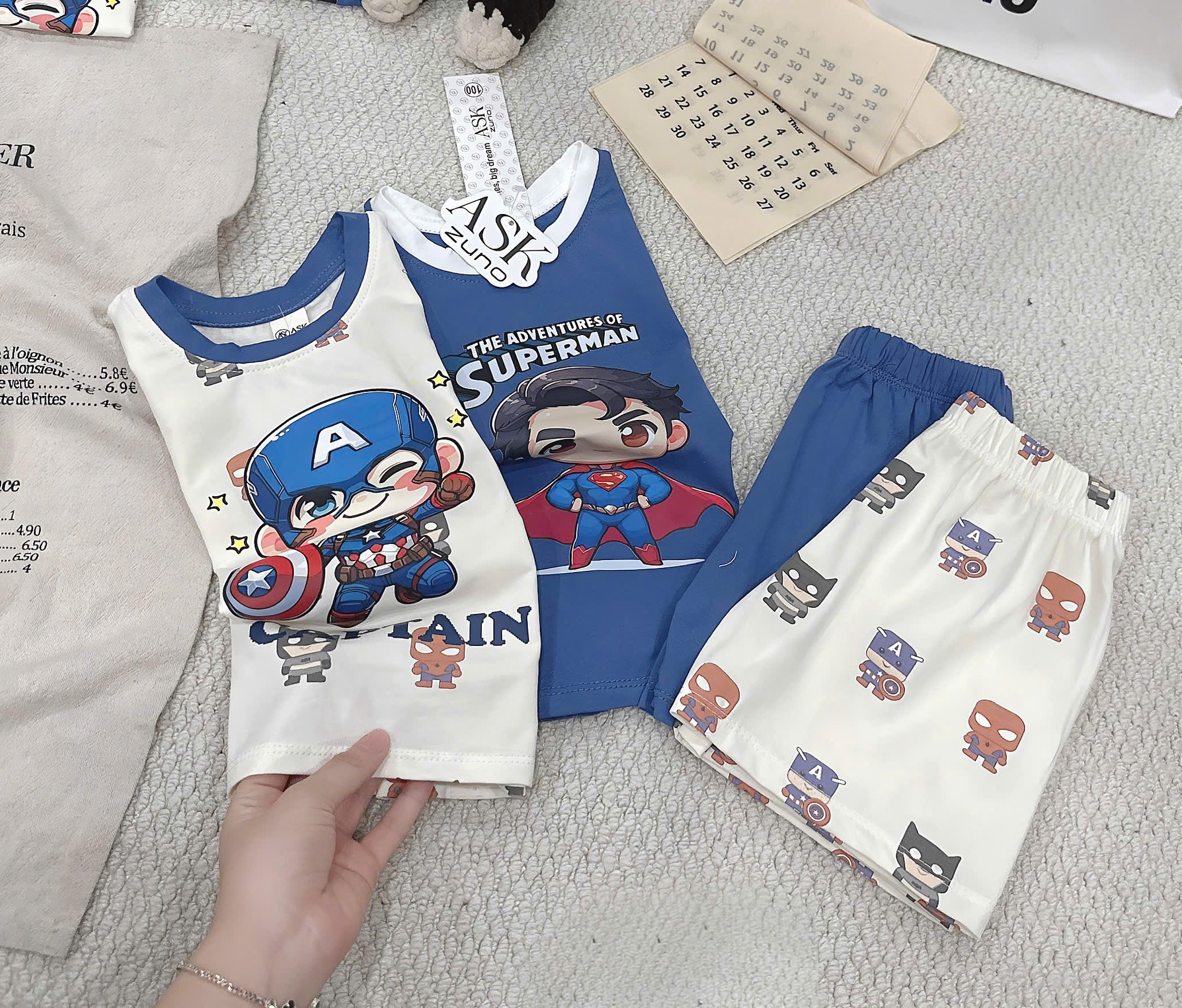 T262 - SET 2 BỘ ĐÙI BÉ TRAI BA LỖ CAPTAIN SPIDERMAN xanh be