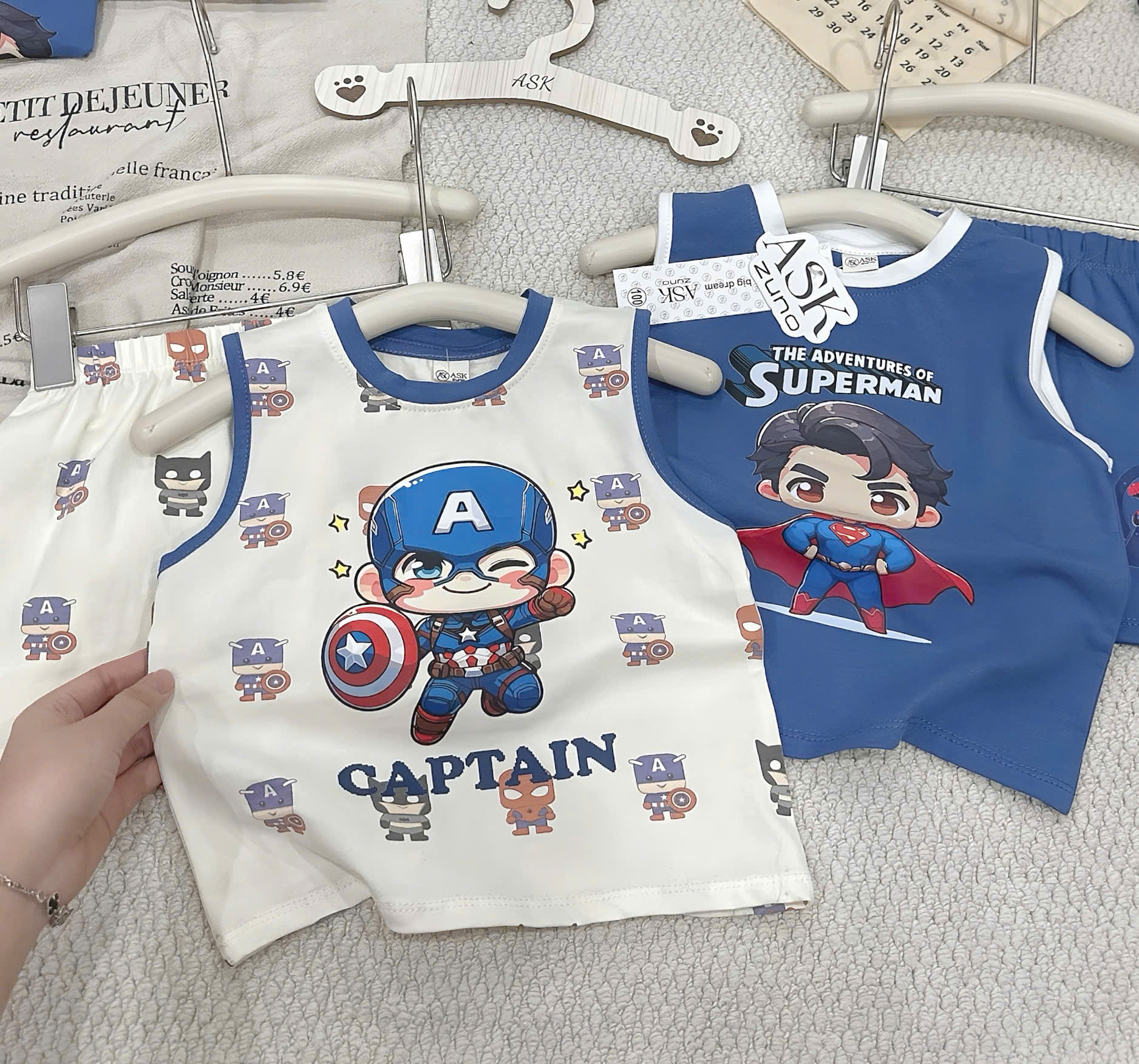 T262 - SET 2 BỘ ĐÙI BÉ TRAI BA LỖ CAPTAIN SPIDERMAN xanh be