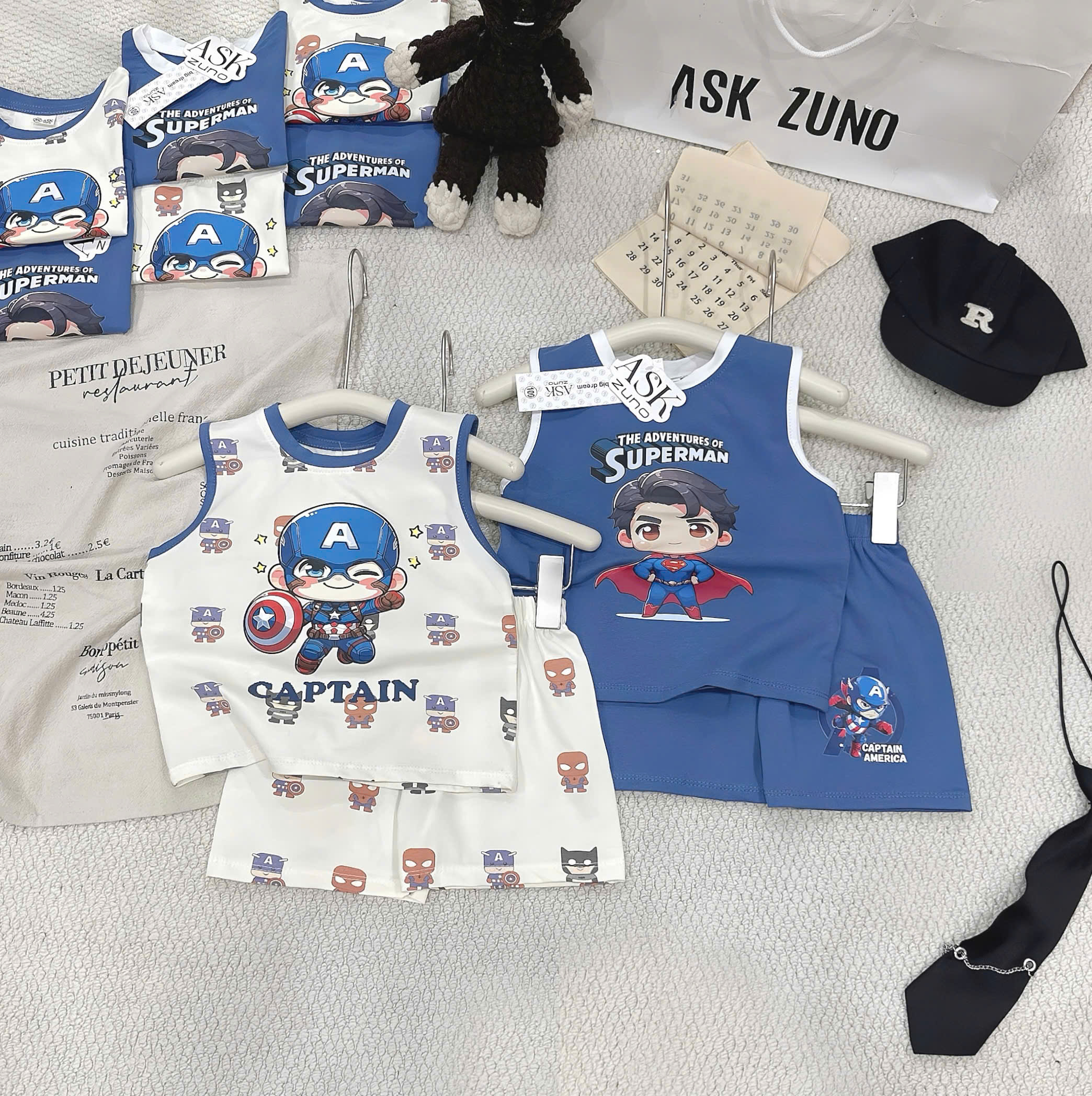 T262 - SET 2 BỘ ĐÙI BÉ TRAI BA LỖ CAPTAIN SPIDERMAN xanh be