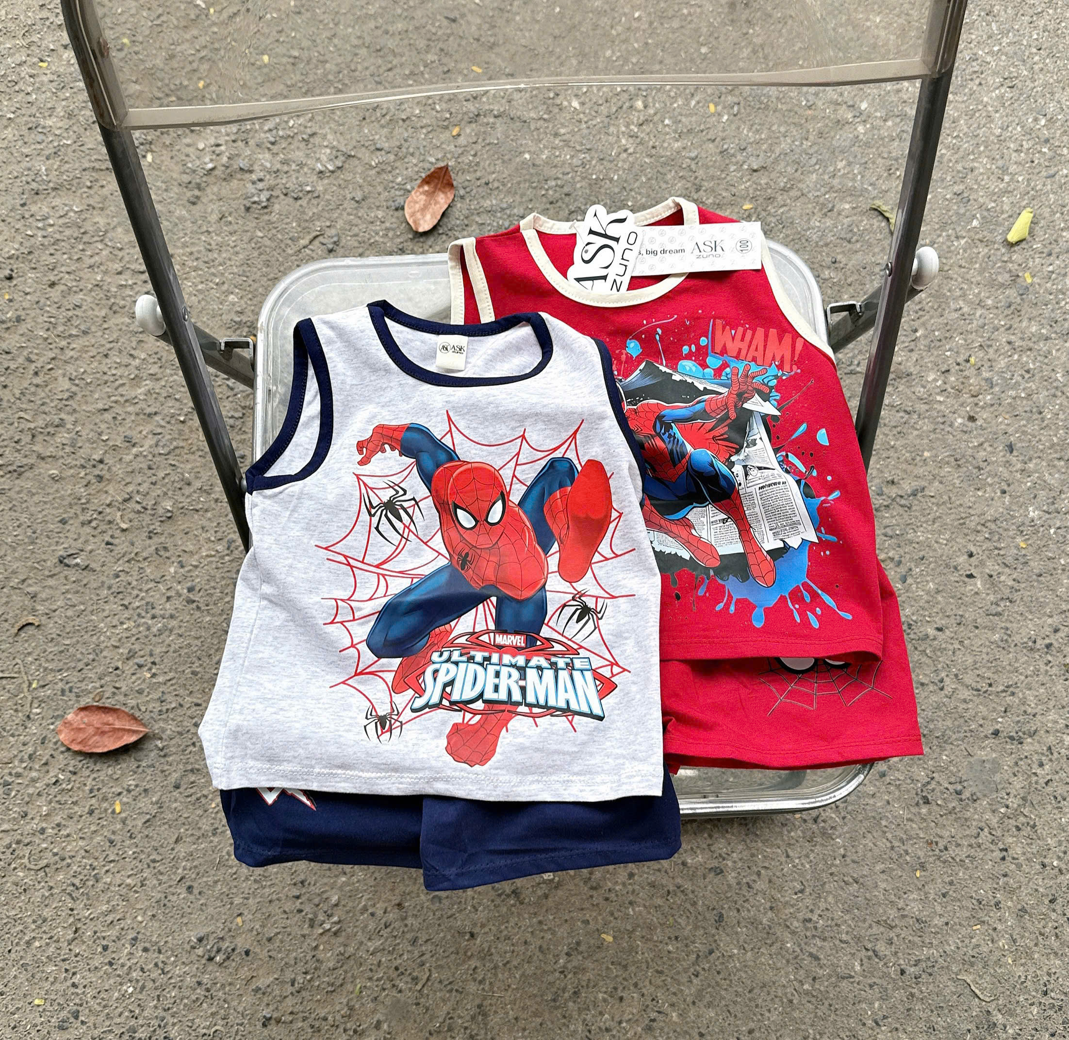 T263 - SET 2 BỘ ĐÙI BÉ TRAI BA LỖ SPIDERMAN đỏ xám