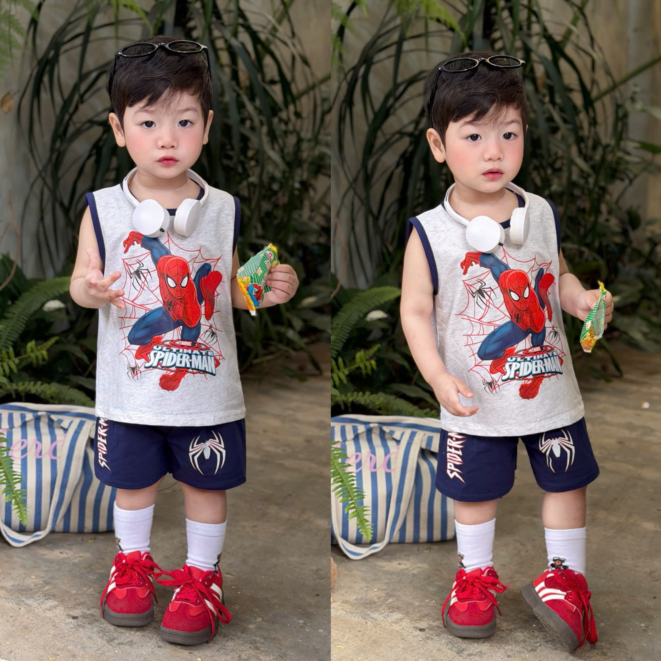 T263 - SET 2 BỘ ĐÙI BÉ TRAI BA LỖ SPIDERMAN đỏ xám