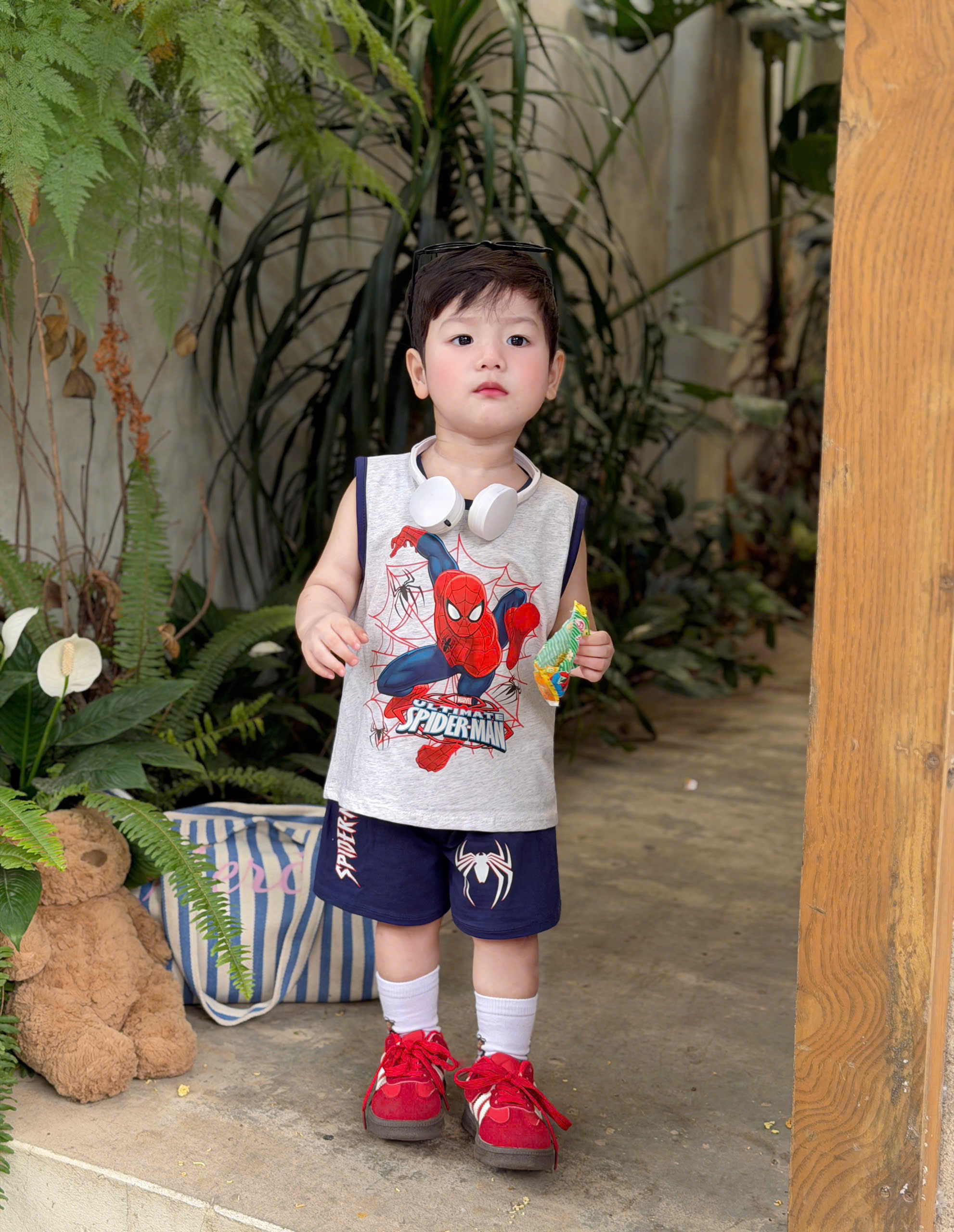 T263 - SET 2 BỘ ĐÙI BÉ TRAI BA LỖ SPIDERMAN đỏ xám