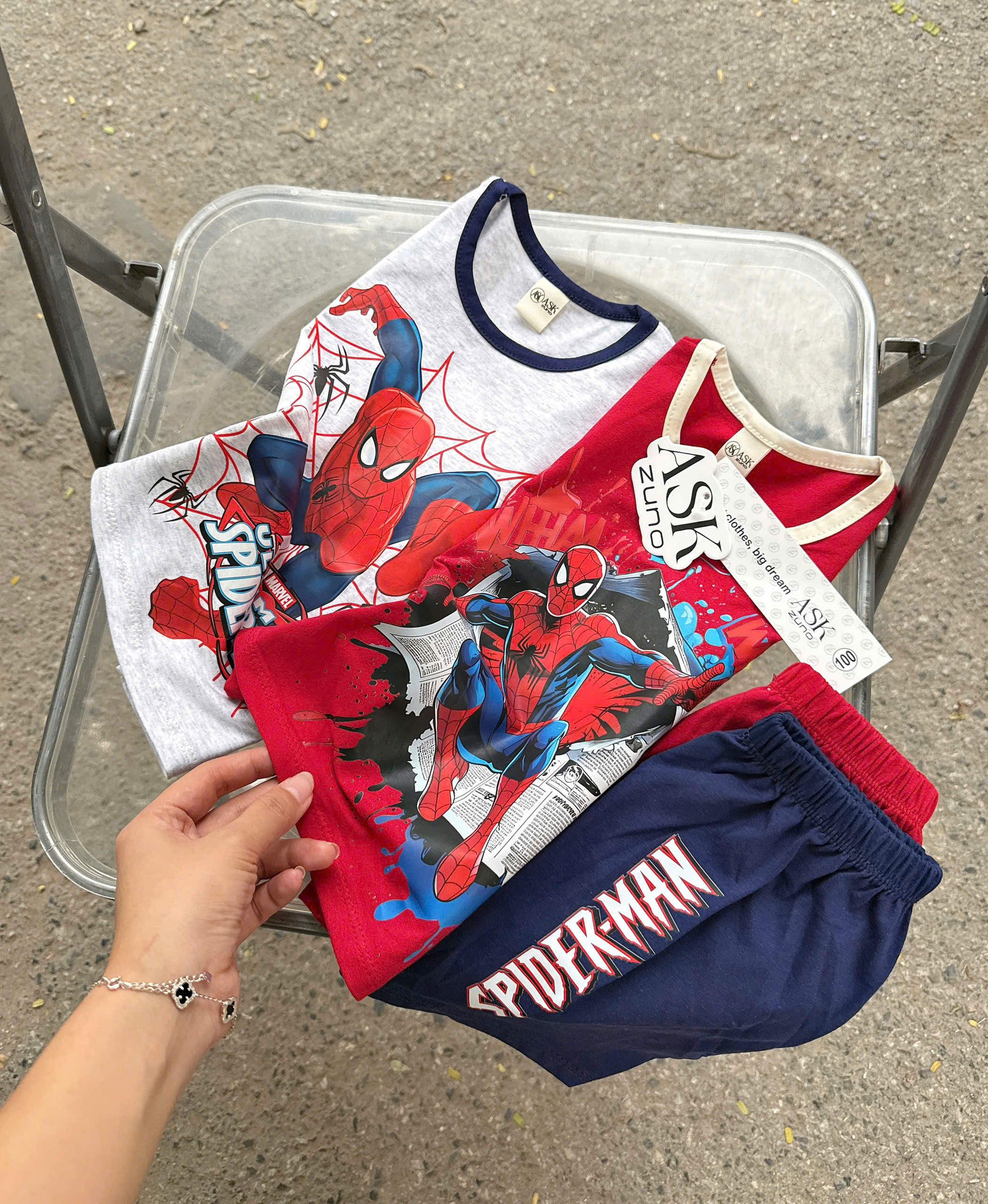T263 - SET 2 BỘ ĐÙI BÉ TRAI BA LỖ SPIDERMAN đỏ xám