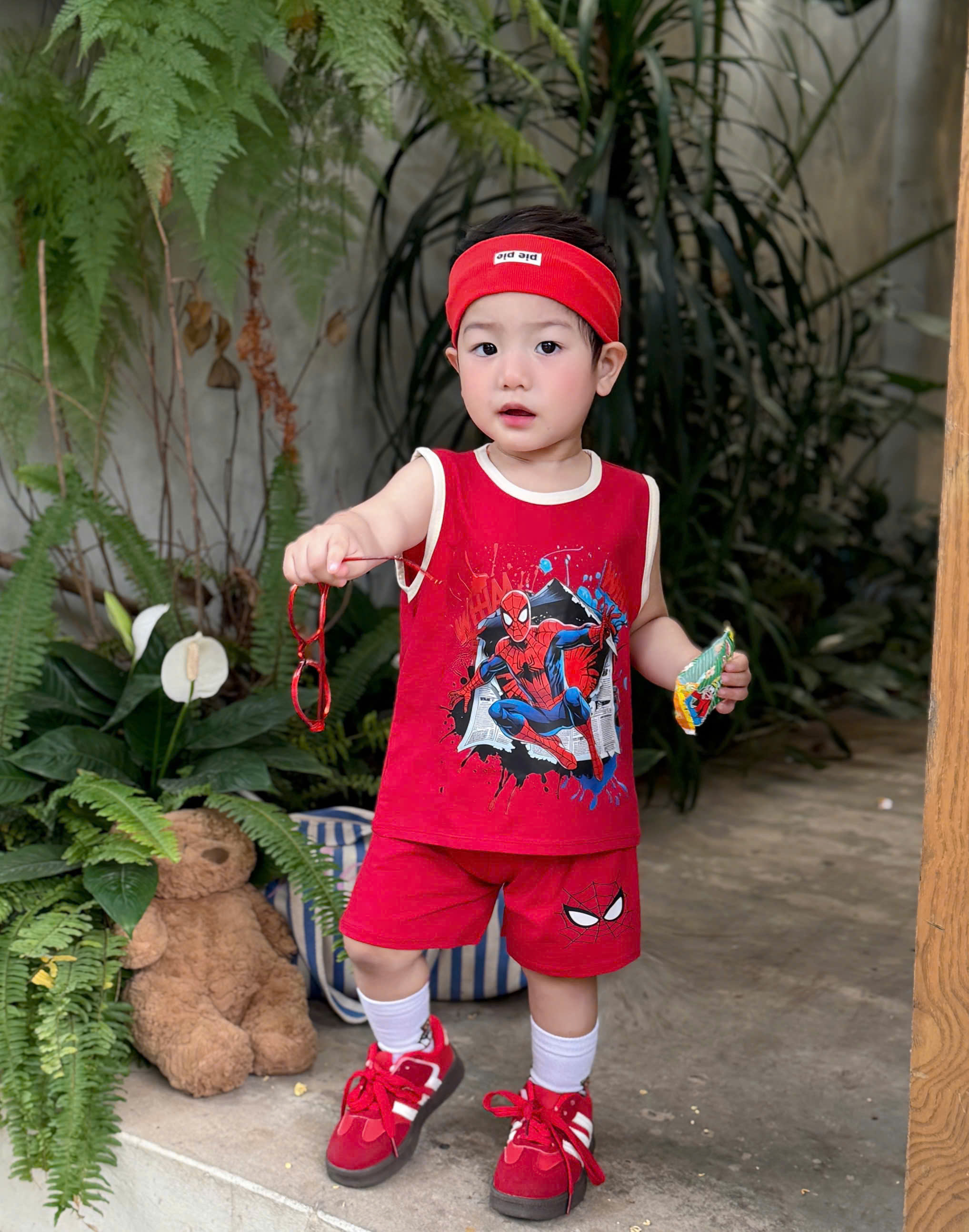 T263 - SET 2 BỘ ĐÙI BÉ TRAI BA LỖ SPIDERMAN đỏ xám