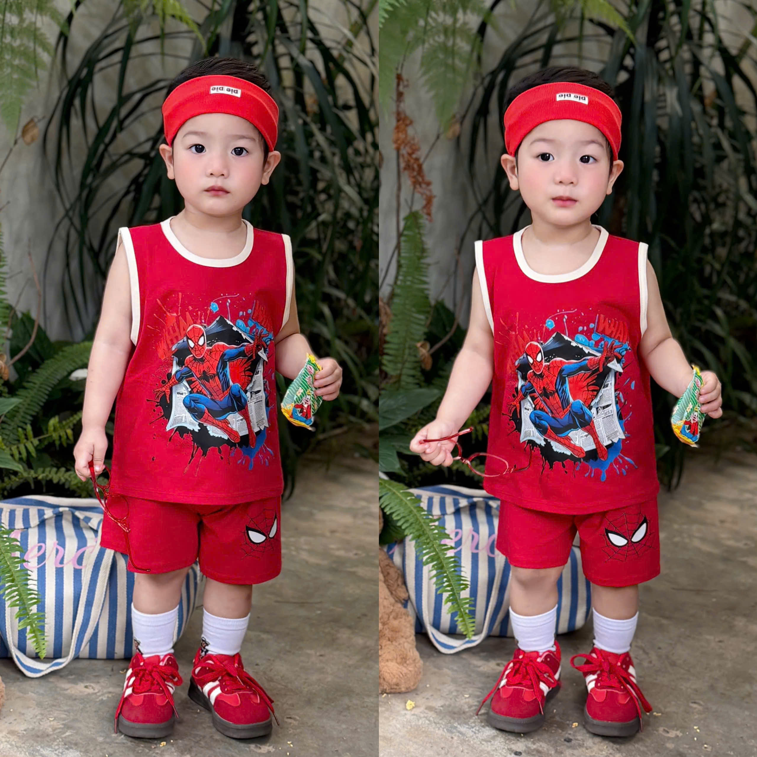 T263 - SET 2 BỘ ĐÙI BÉ TRAI BA LỖ SPIDERMAN đỏ xám