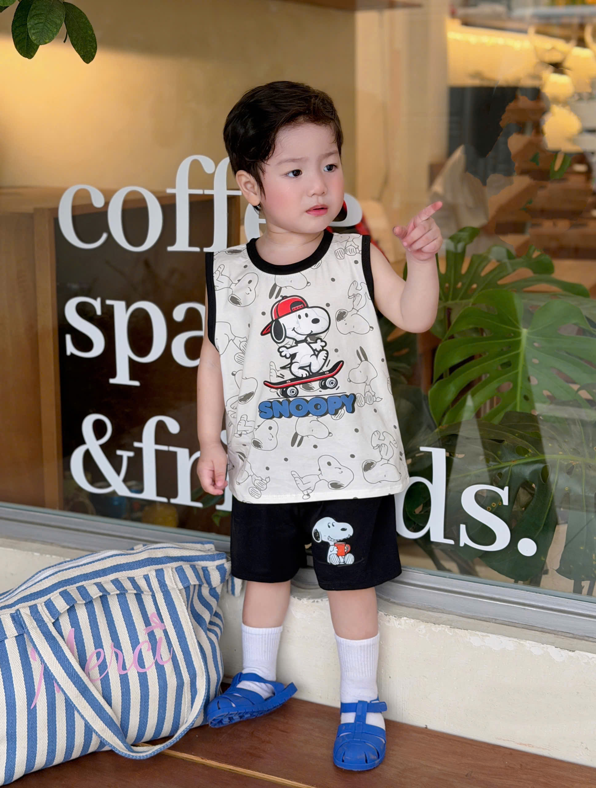 T268 - SET 2 BỘ ĐÙI BÉ TRAI BA LỖ SNOOPY kẻ trắng