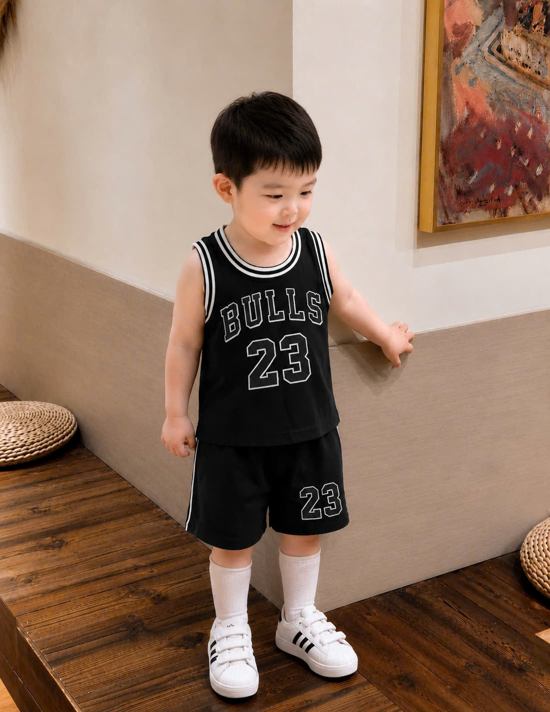 T286 - SET 2 BỘ ĐÙI BÉ TRAI BA LỖ JORDAN BULLS 23 đen trắng
