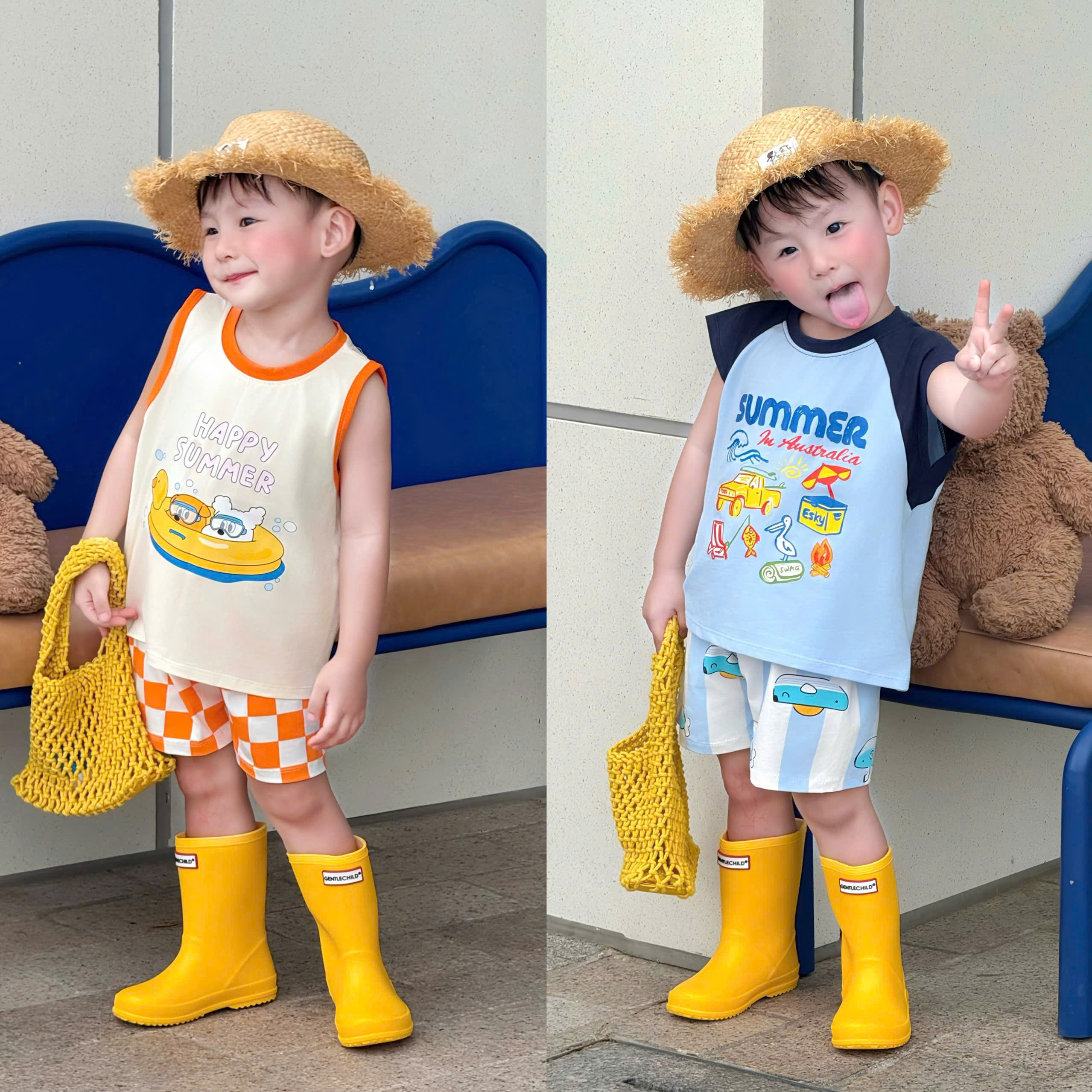 T288 - SET 2 BỘ ĐÙI BÉ TRAI BA LỖ SUMMER xanh cam