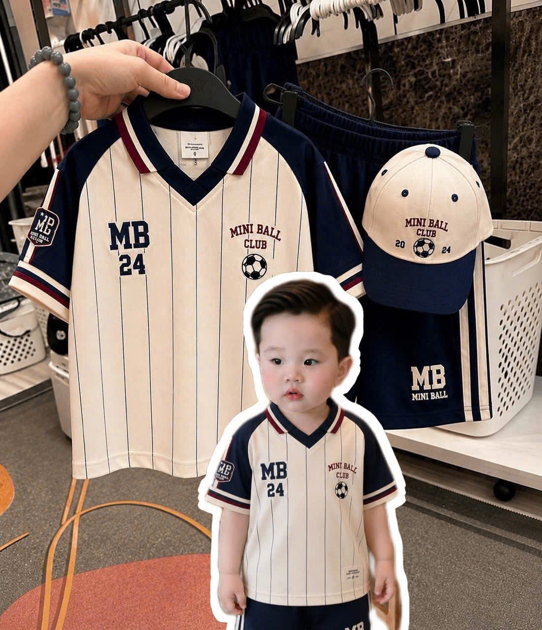 T294 - BỘ ĐÙI BÉ TRAI TRẮNG SỌC MB 24 KÈM MŨ