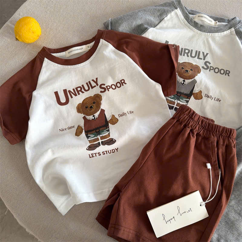 T305 - SET 2 BỘ ĐÙI BÉ TRAI PHỐI TRẮNG GẤU UNRULY nâu xám