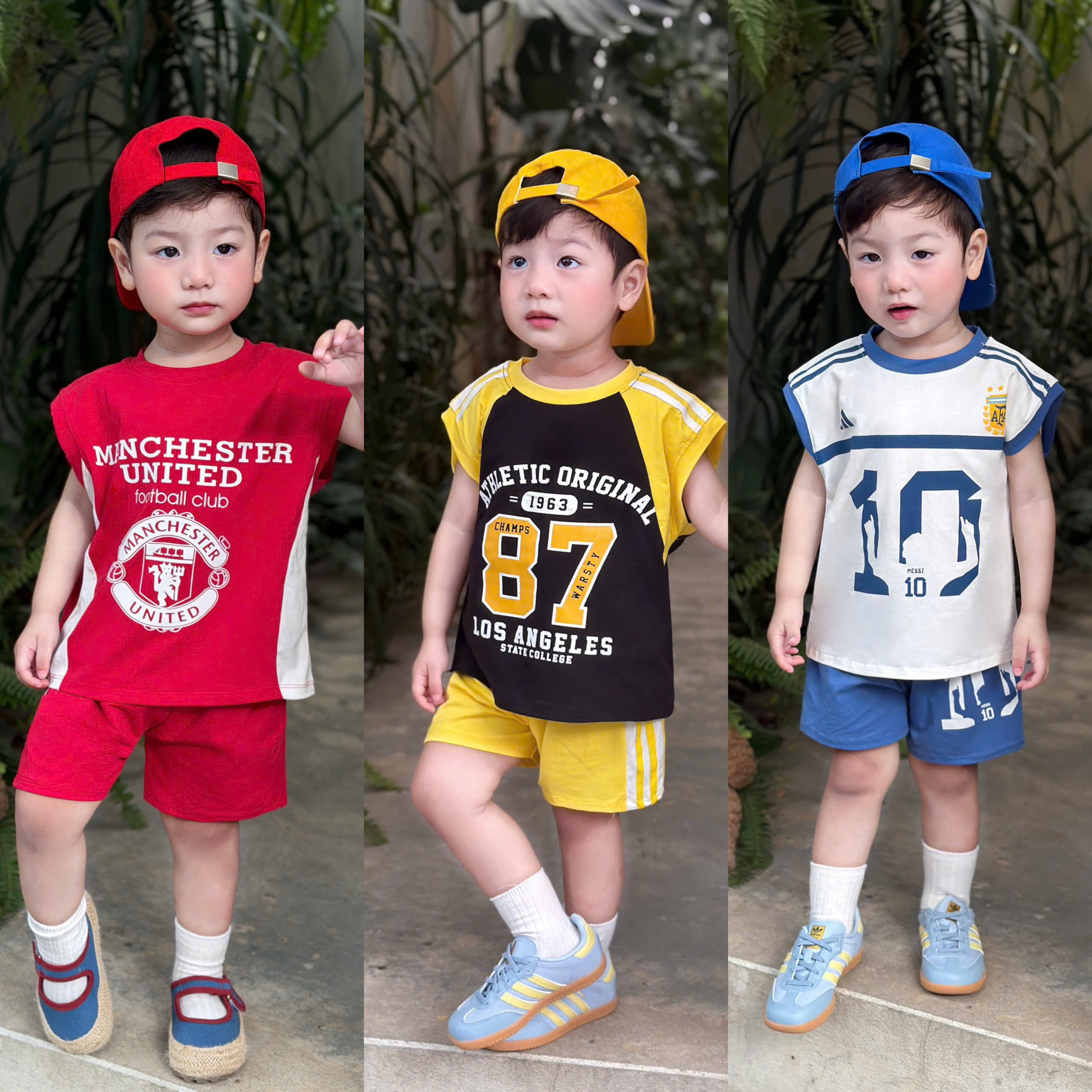 T317 - SET 3 BỘ ĐÙI BÉ TRAI BA LỖ THỂ THAO MU 87 đen đỏ trắng