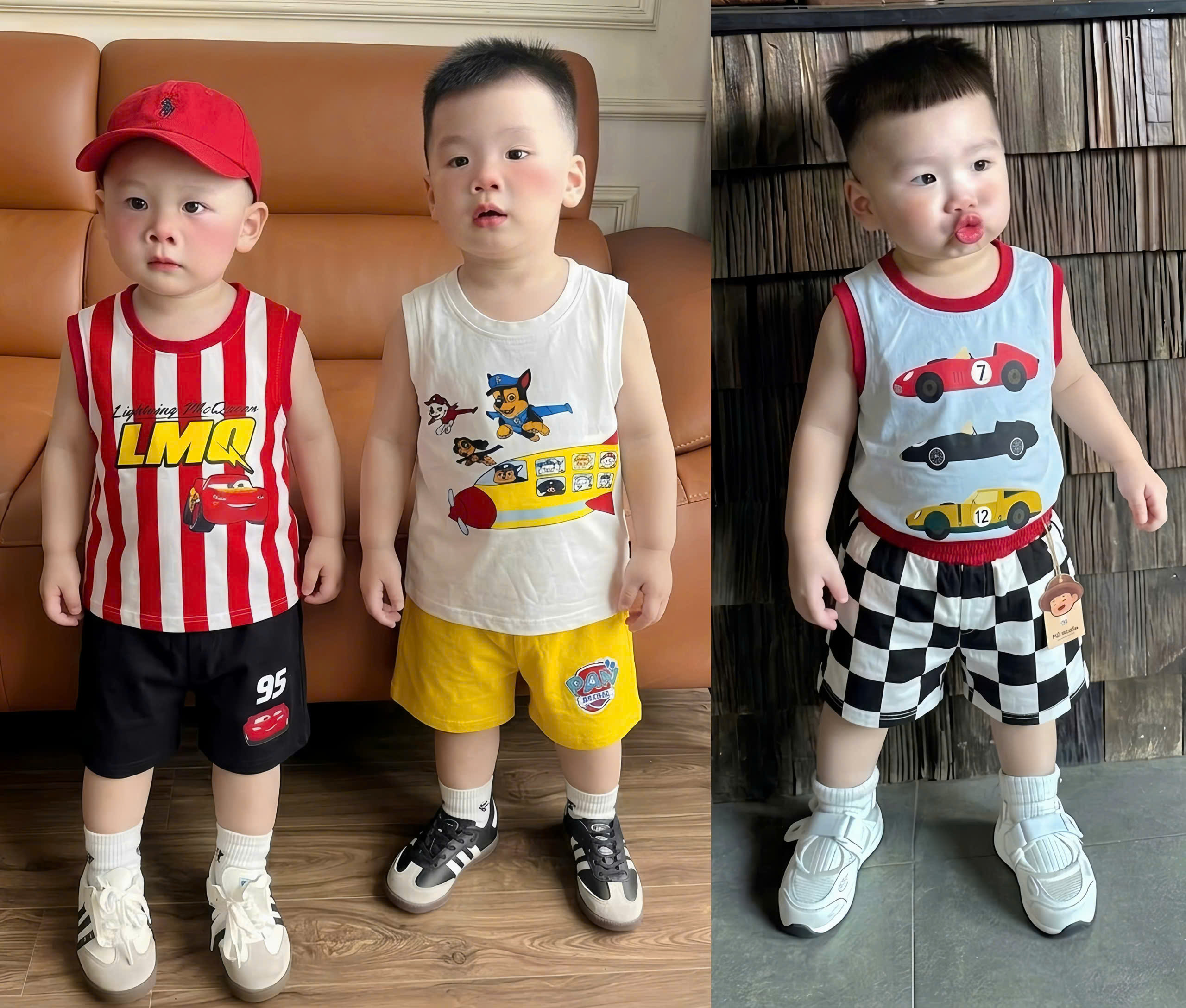 T325 - SET 3 BỘ ĐÙI BÉ TRAI BA LỖ CHÓ CỨU HỘ OTO