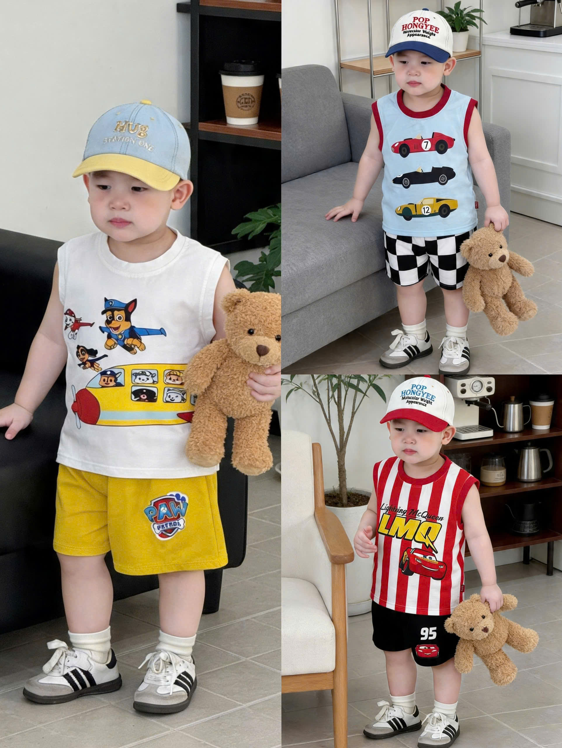 T325 - SET 3 BỘ ĐÙI BÉ TRAI BA LỖ CHÓ CỨU HỘ OTO