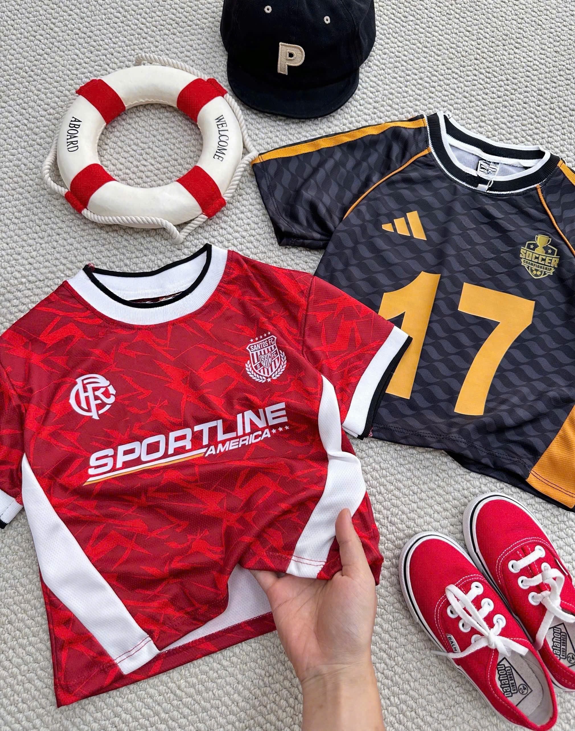 T328 - SET 2 BỘ ĐÙI BÉ TRAI THỂ THAO THÔNG HƠI SPORTLINE đỏ đen