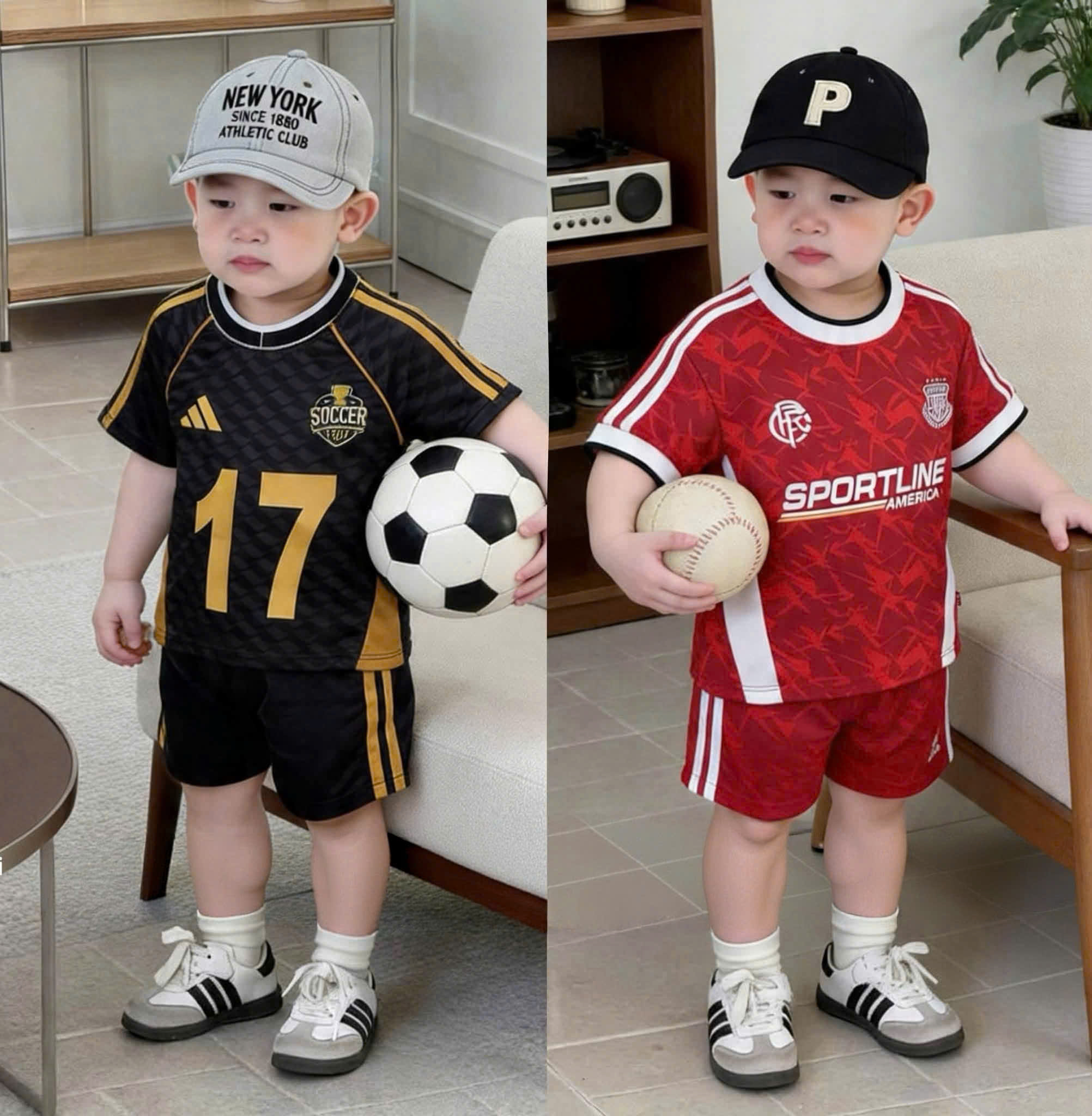 T328 - SET 2 BỘ ĐÙI BÉ TRAI THỂ THAO THÔNG HƠI SPORTLINE đỏ đen