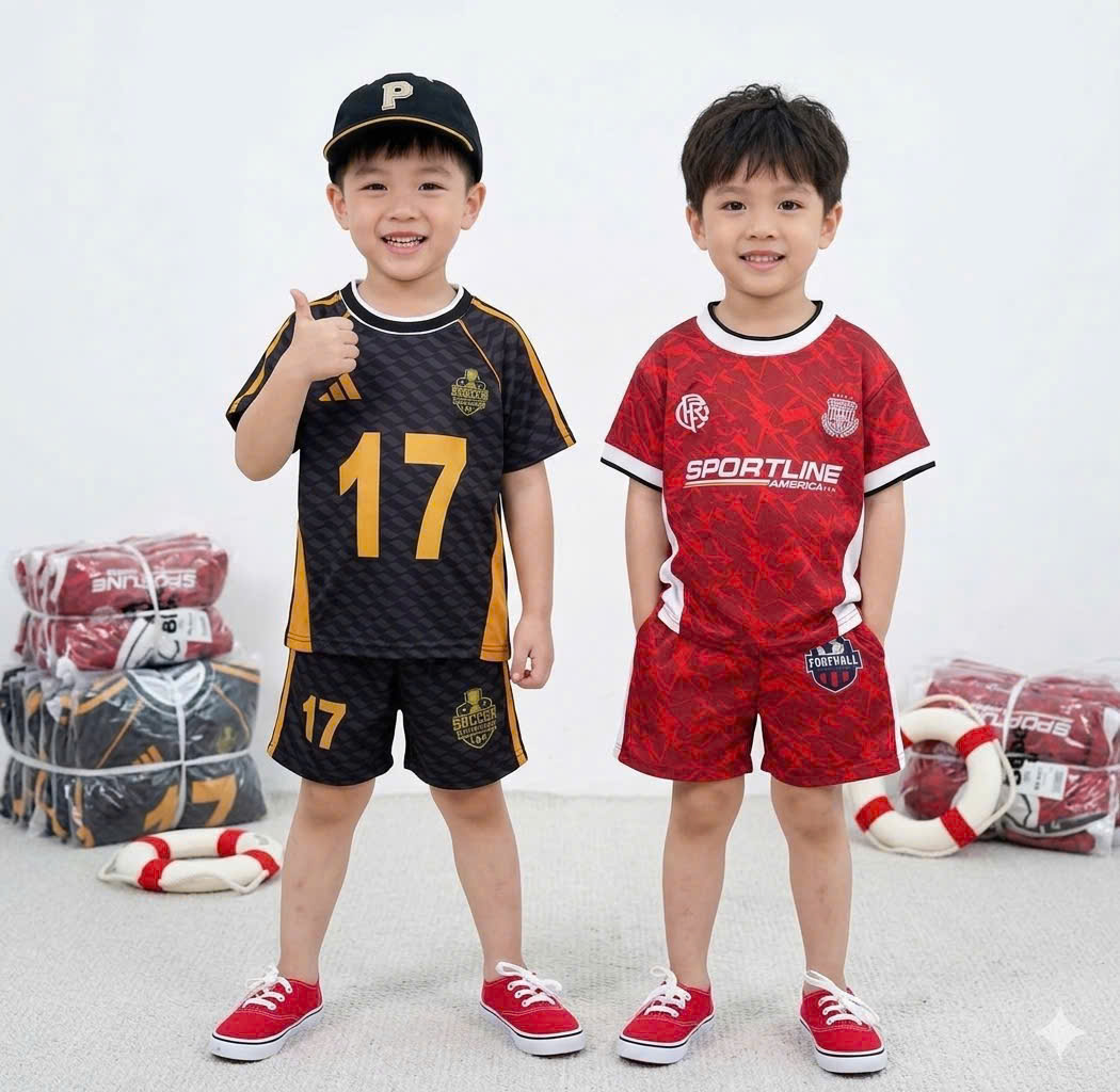 T328 - SET 2 BỘ ĐÙI BÉ TRAI THỂ THAO THÔNG HƠI SPORTLINE đỏ đen